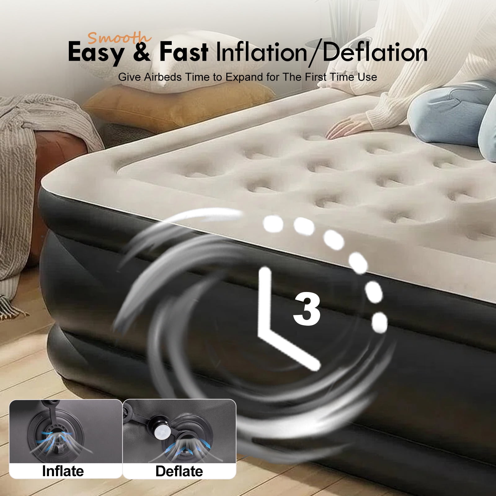 Honeydrill Queen Size Air Mattress with Headboard and Built-in Pump (80 in x 60 in x 15 in) ryihm
