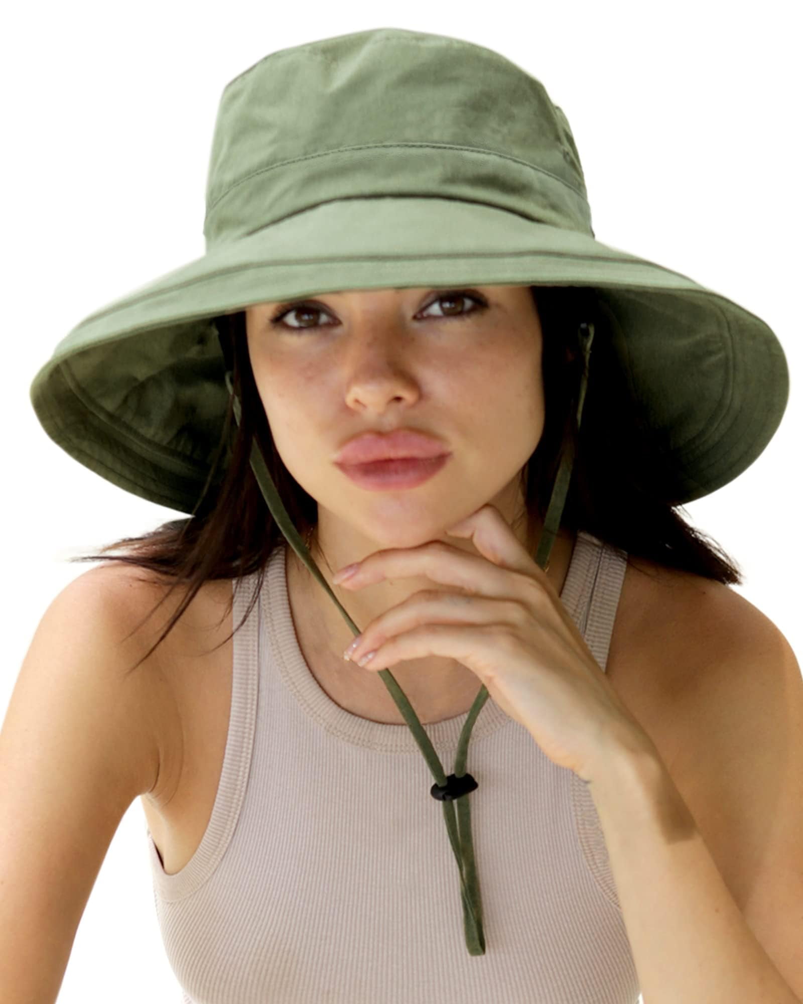 FURTALK Women Wide Brim Sun Hat Breathable Cotton Gardening Beach Hat with Ponytail Hole (Green, Medium-Large) xxmc8