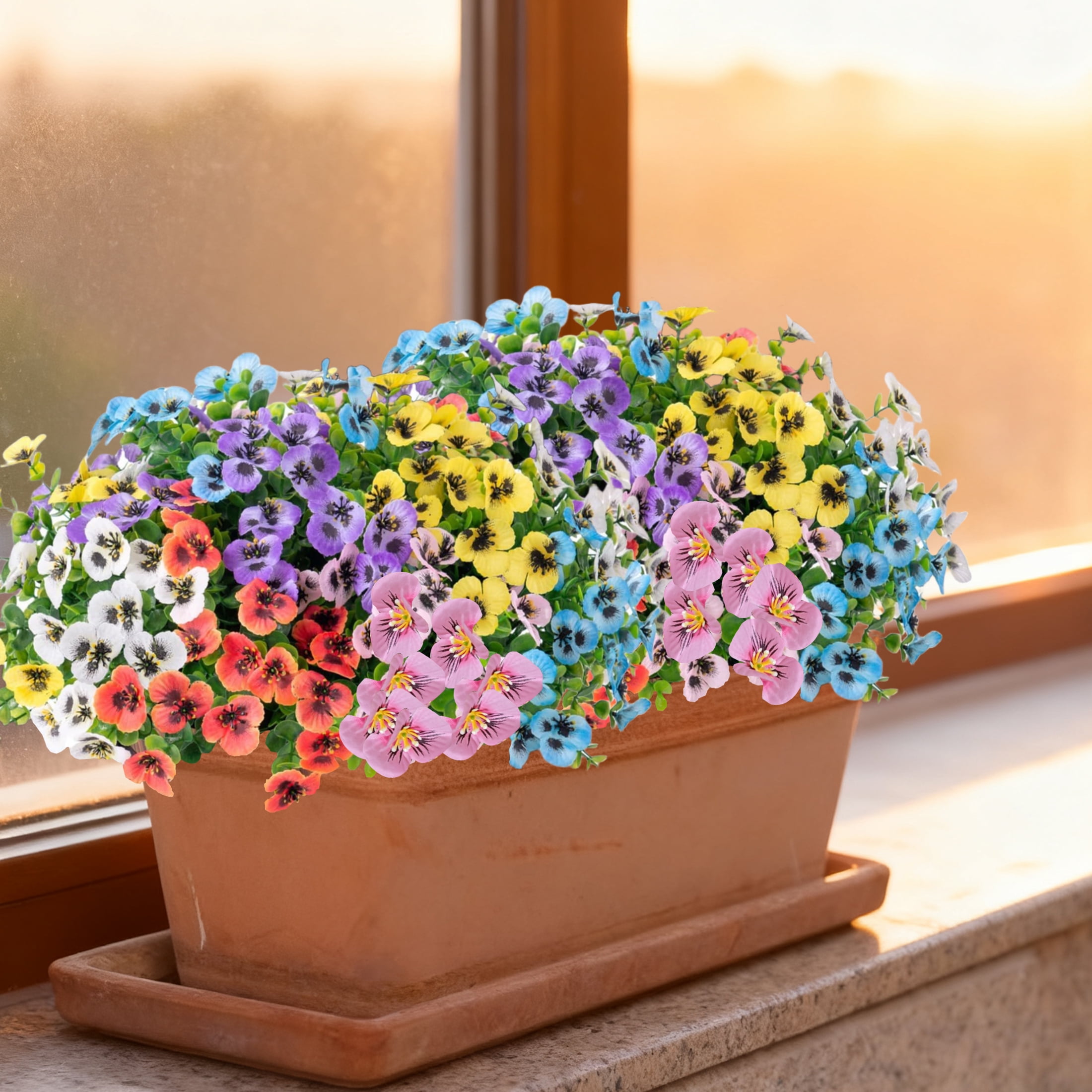 Miracliy Artificial Pansy Flowers Bouquet, UV Resistant Faux Floral Decor for Outdoor Patio and Garden (24 Pieces, Multicolor) jl3jg