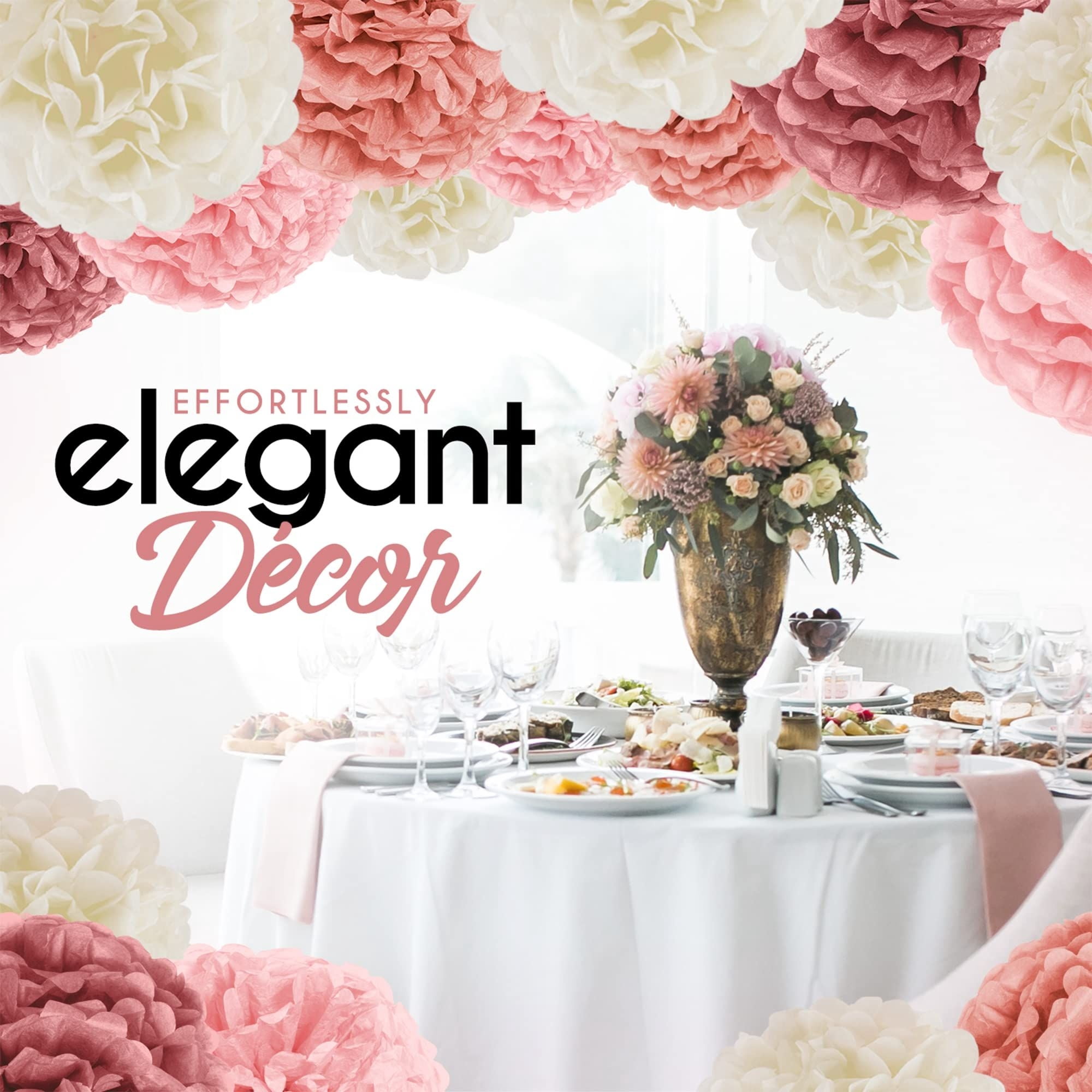 EpiqueOne Tissue Paper Pom Poms Party Decorations (Blush Pink, Dusty Rose, Mauve, Cream, 20 Piece Set, 6 in to 14 in) 5o88w