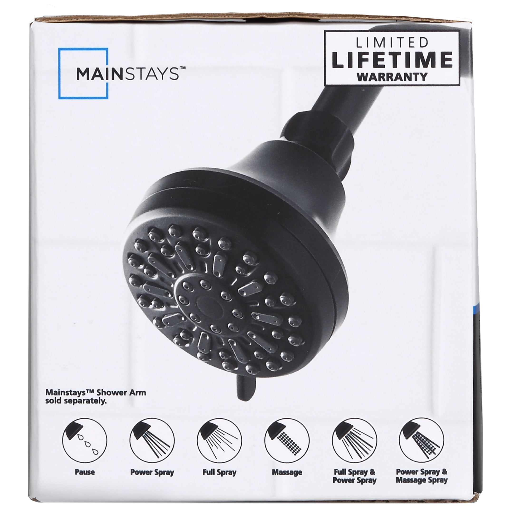 Mainstays 6-Setting Shower Head, High-Pressure Adjustable Spray (Matte Black, 3.5 in Face) 58u1n - Image 4