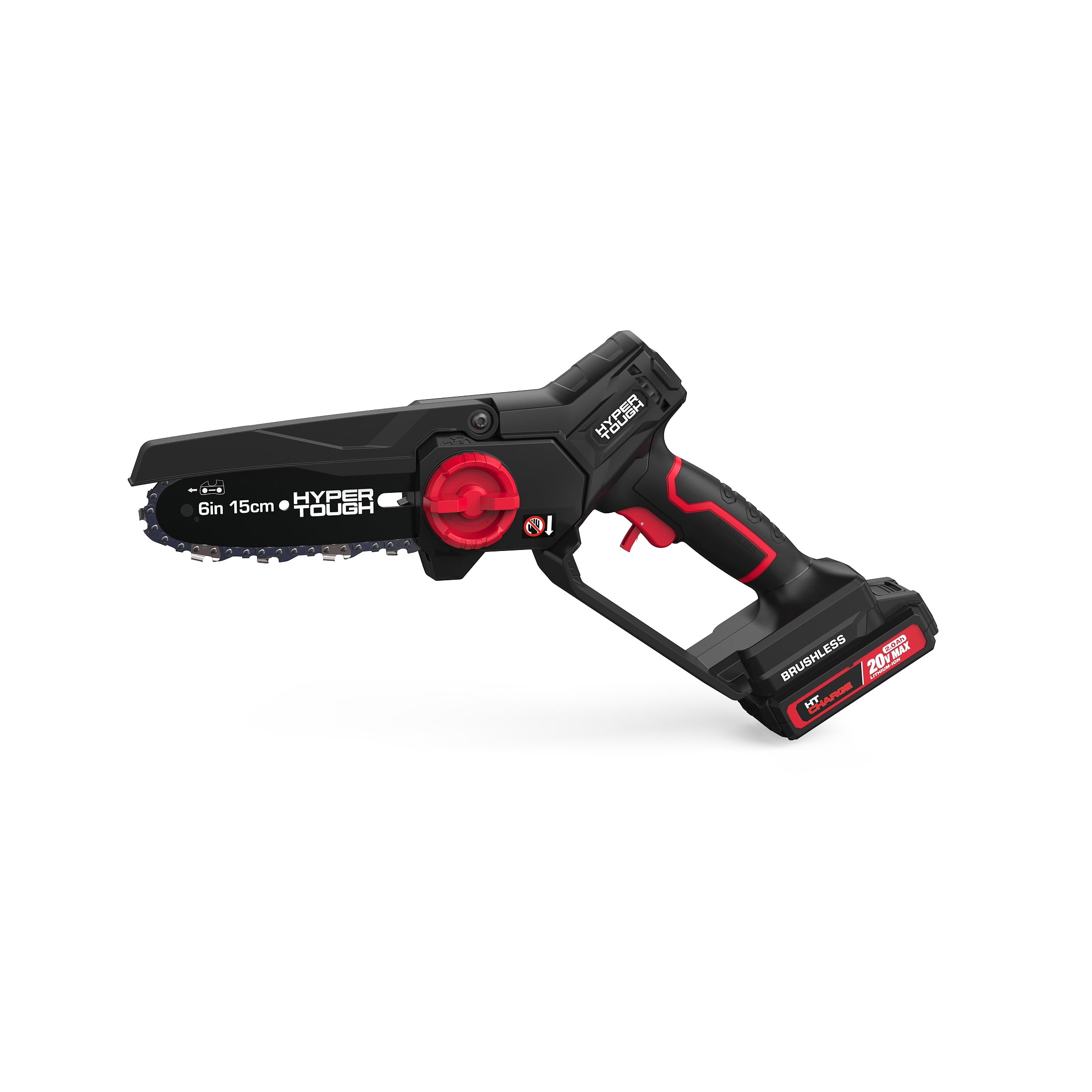 Hyper Tough 6 in 20V Brushless Cordless Pruner Saw with 2.0Ah Battery and Charging Cable (Black, 6 in) 5xayx