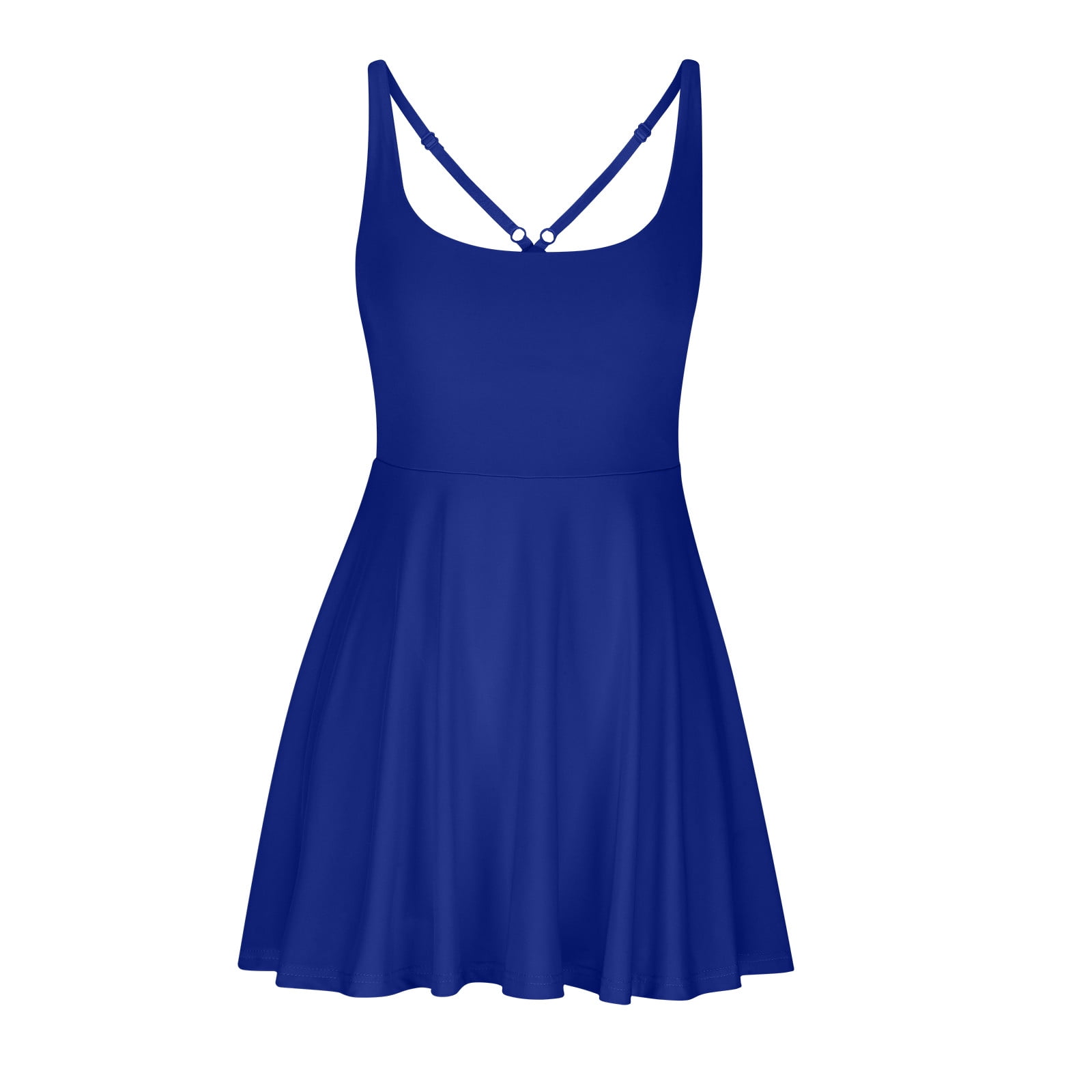 Miqool Womens Athletic Tennis Dress with Built-in Shorts and Bra Crisscross Back Workout Mini Dress (Blue, L) 6orfv
