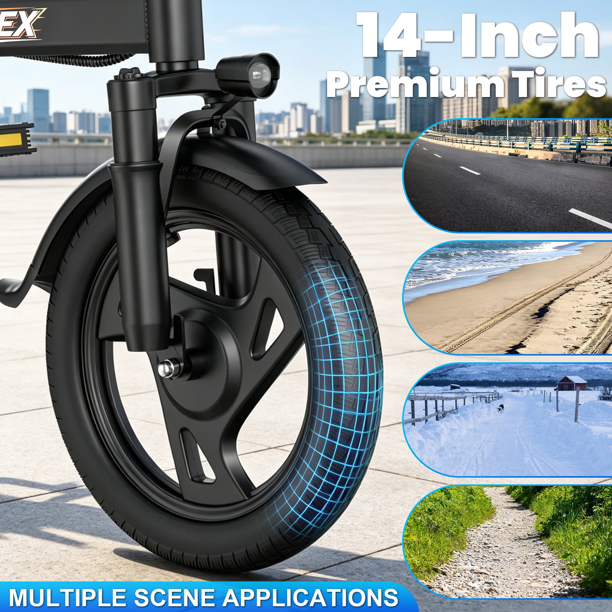 HQYEX HQ14PRO 500W Electric Bicycle, Fat Tire Ebike with 48V 9Ah Battery, 22MPH Max Speed, Dual Brakes & Full Suspension (Black, 14 in) r6hz9