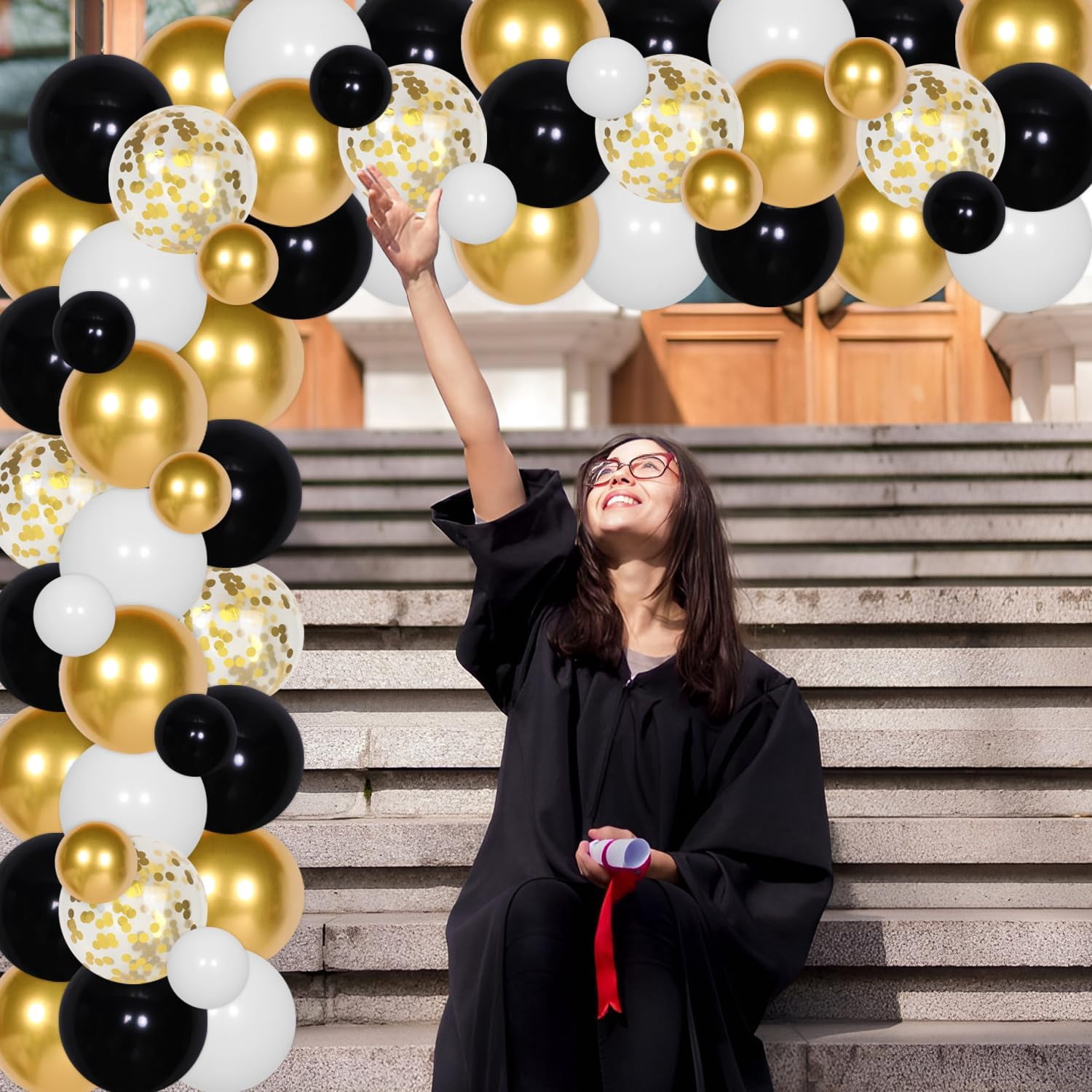 Kreat4joy 8th Grade Graduation Party Decorations 2026 Black and Gold Backdrop Balloon Garland Arch Kit (79 Pieces) oppvl