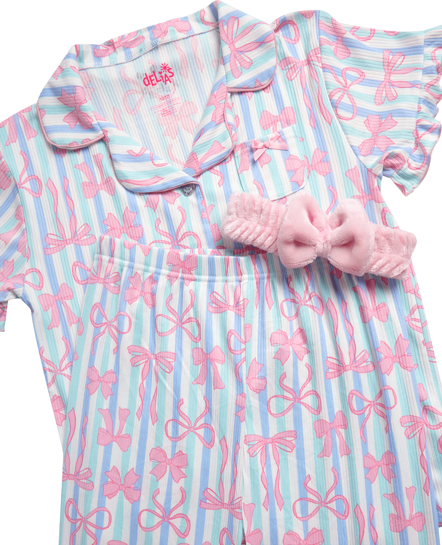 dELiA*s Girls Pajama Set Soft Cozy Button Down Sleepwear with Spa Headband (Pink, 2 Piece) wor9n