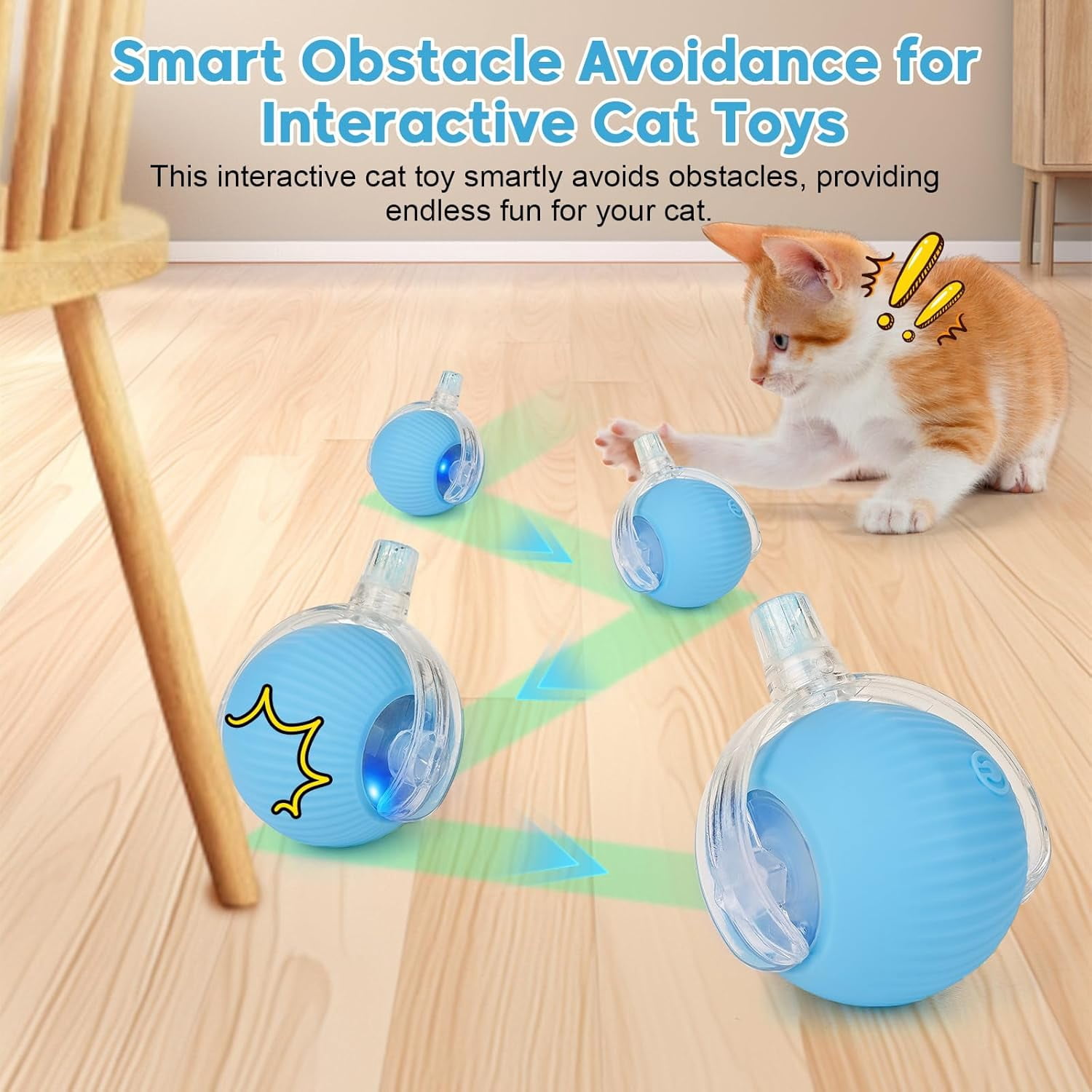 OEIKPFN Interactive Cat Toy Ball, Rechargeable Motion-Activated Pet Exercise Toy with Tail (Blue) 5oa0q