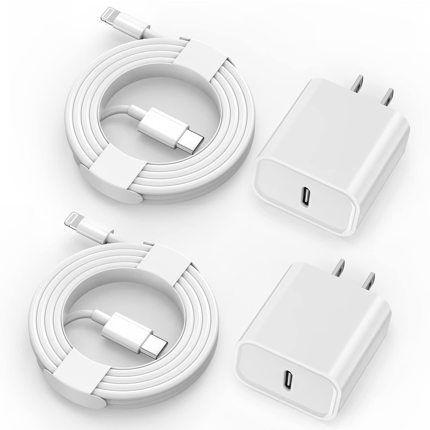 Charlore 20W USB-C Fast Charger Block and 6ft Charging Cable Set (White, 2 Pack) qwv4u
