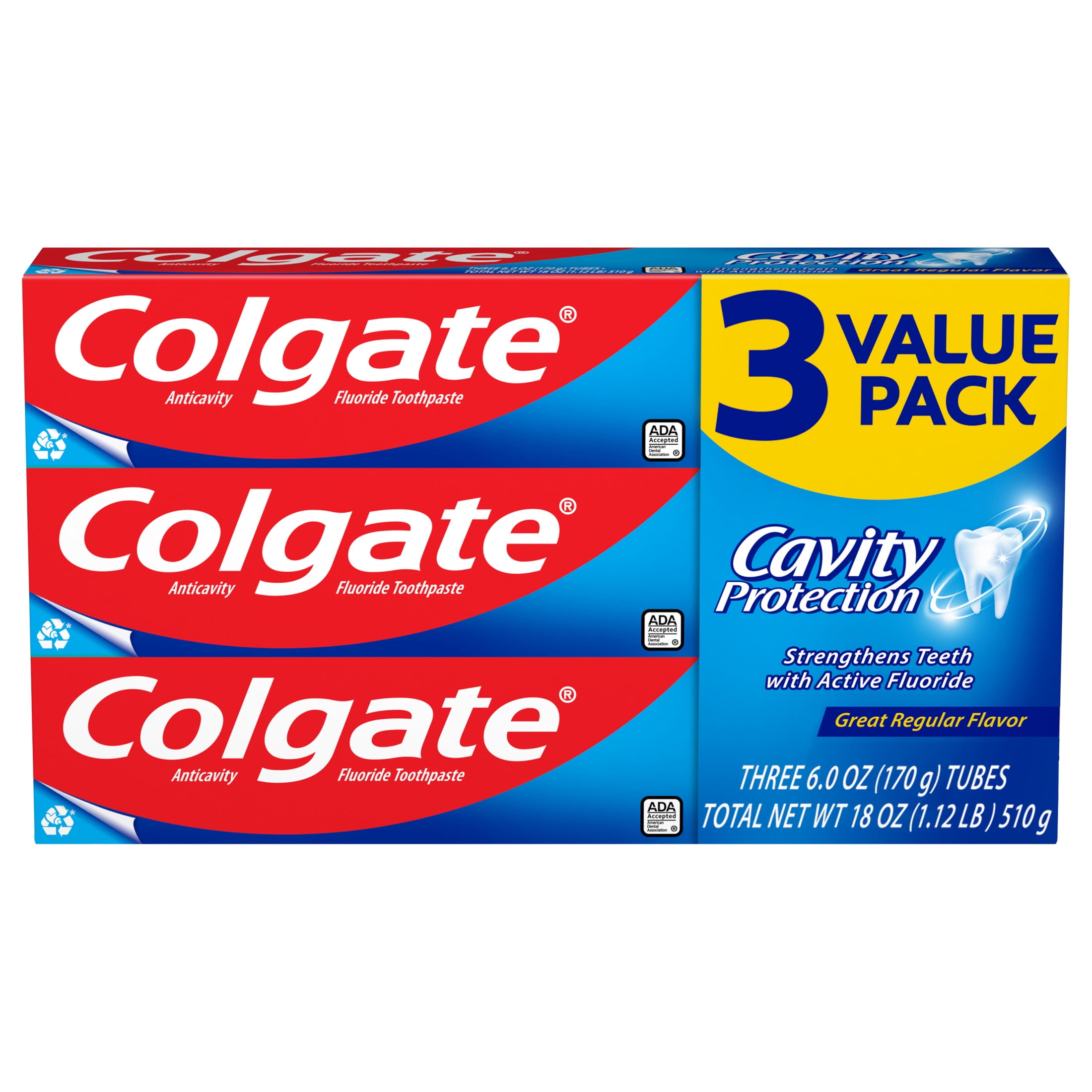Colgate Cavity Protection Fluoride Toothpaste, Anticavity Formula, Regular Flavor (6 oz, 6 Pack) alfz1