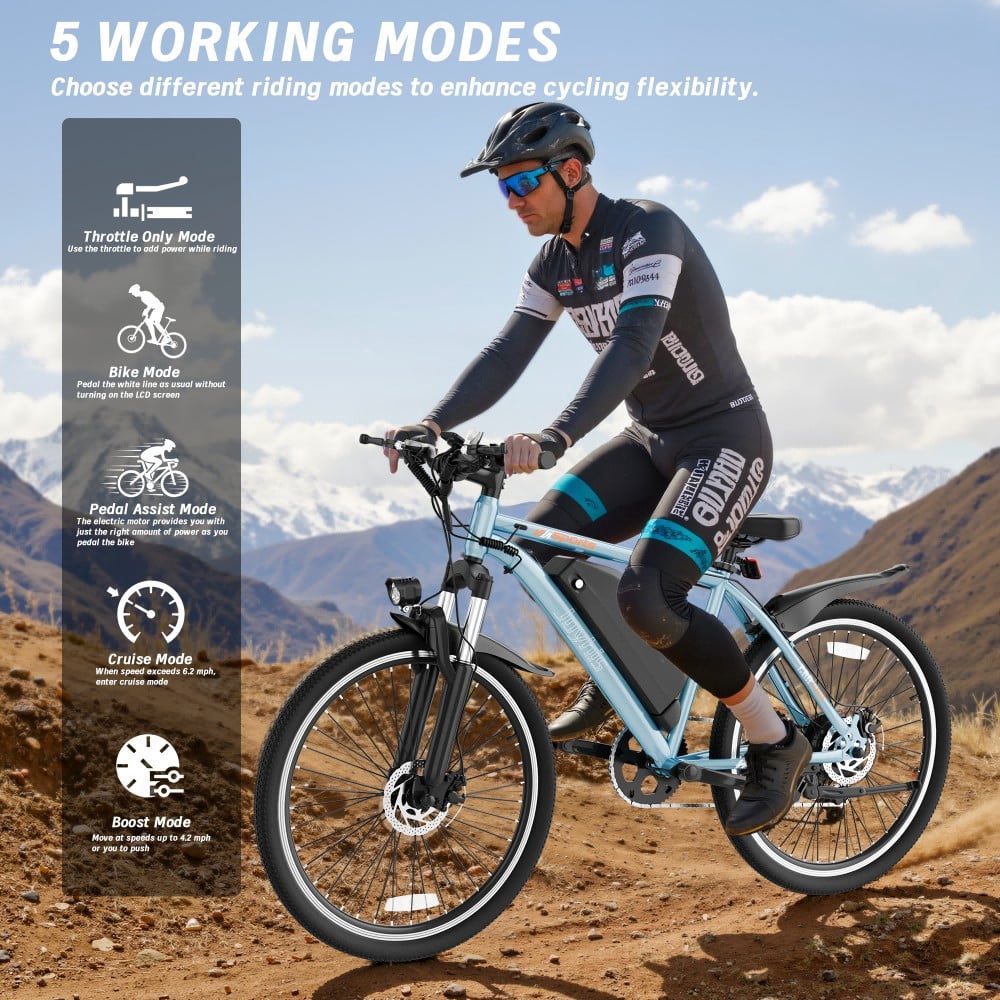 Joyhis Electric Mountain Bike for Adults, 500W Motor 22MPH Commuter E-Bike (Blue, 26 in) 9wqqo