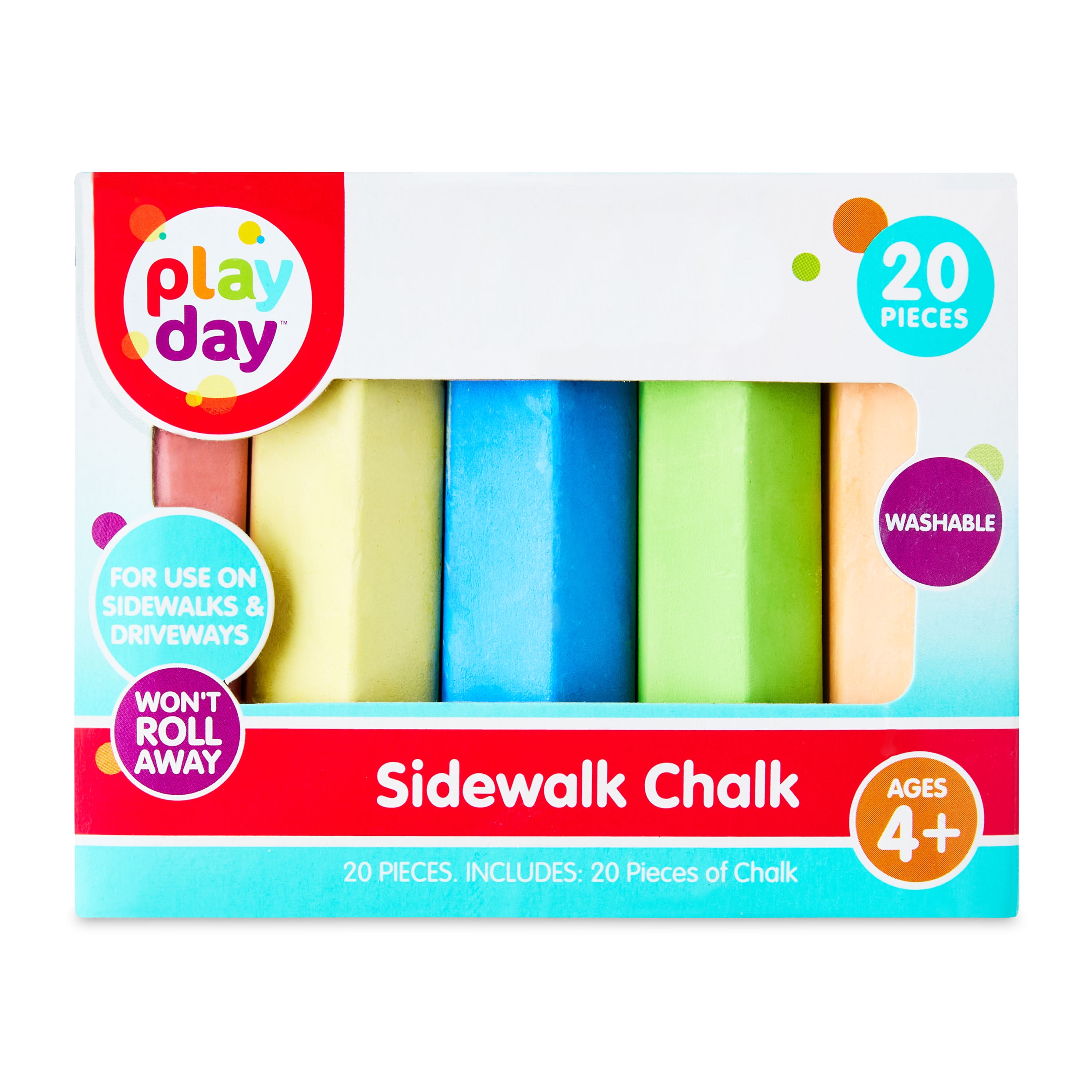 Play Day Anti-Roll Sidewalk Chalk Set (Multicolor, 20 Count) ohz5l