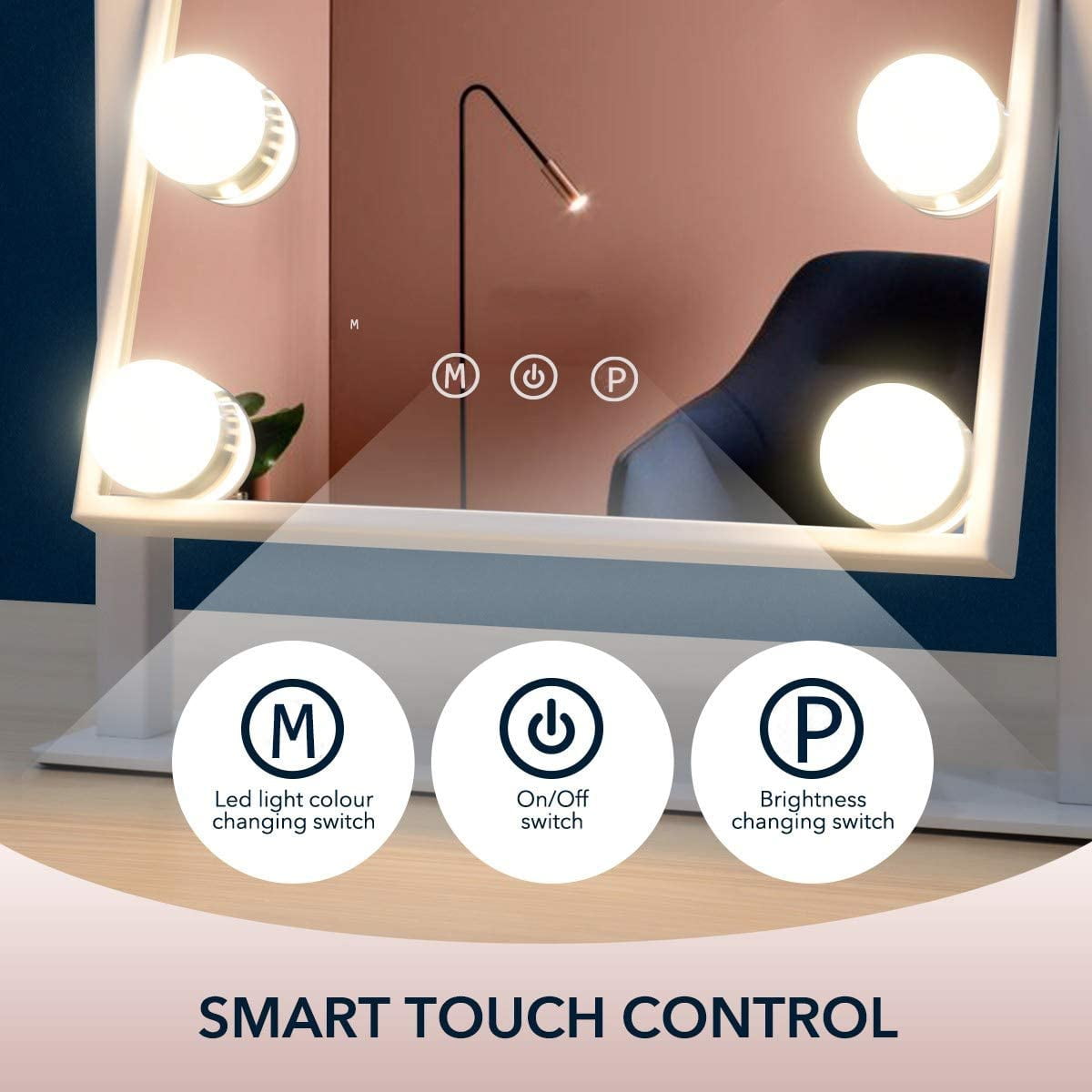 Fenchilin Vanity Makeup Mirror with Lights, 360 Degree Swivel Tabletop Mirror, Adjustable Brightness & 3 Color Modes (White, 12 in x 14 in) 0yz6e