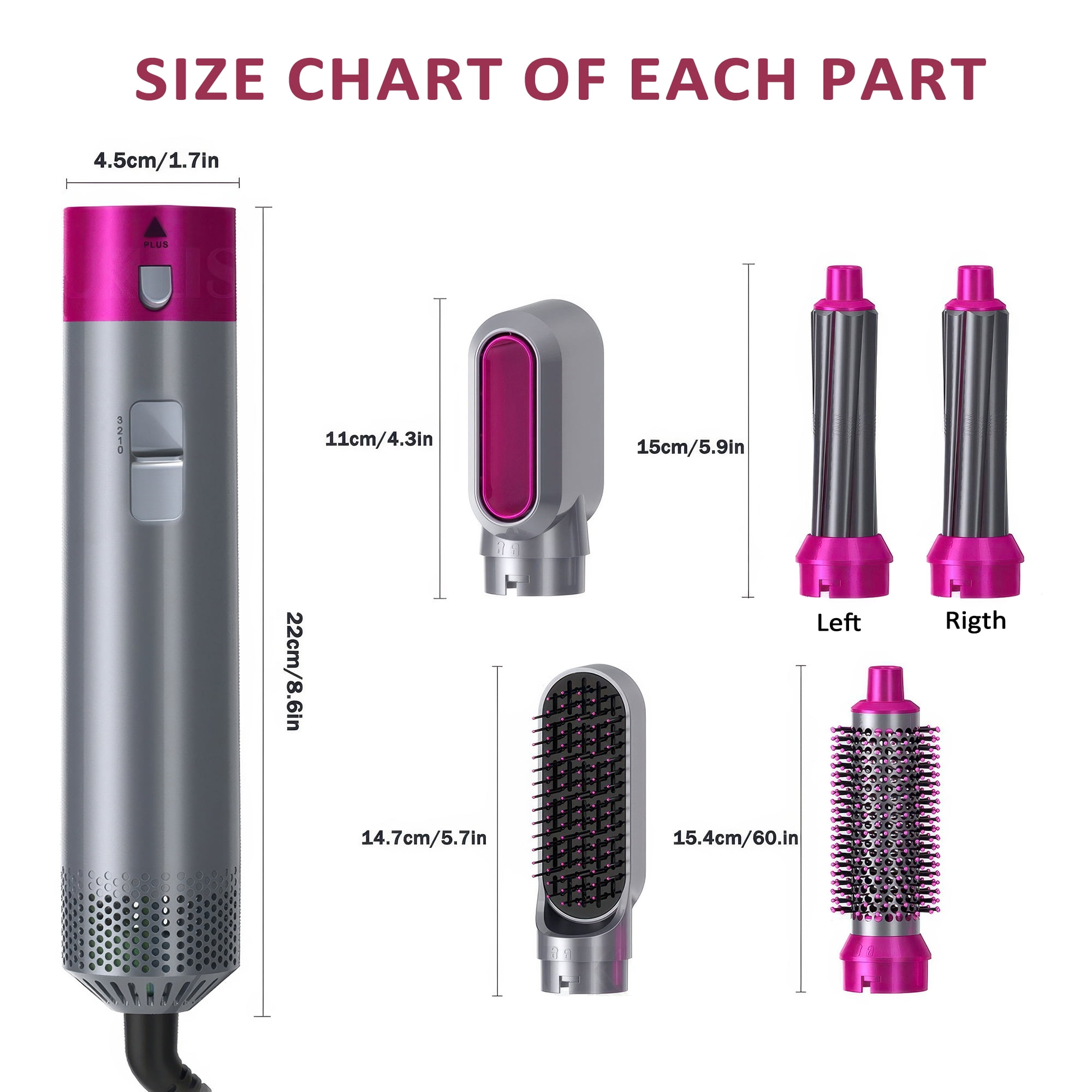WANDOBAO 5-in-1 Hot Air Brush Hair Dryer Styling Tool Set (Gray) xc3gy