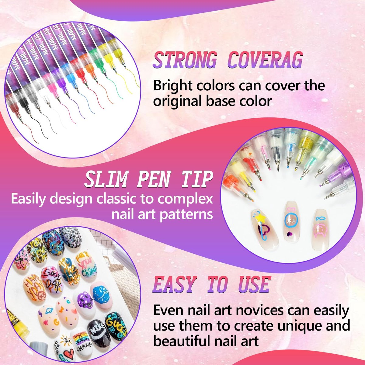 ASOVNXF Nail Art Pens Set, Precision Fine Tip Markers for DIY Manicure Designs (12 Colors, 0.5mm Point) ktjjd