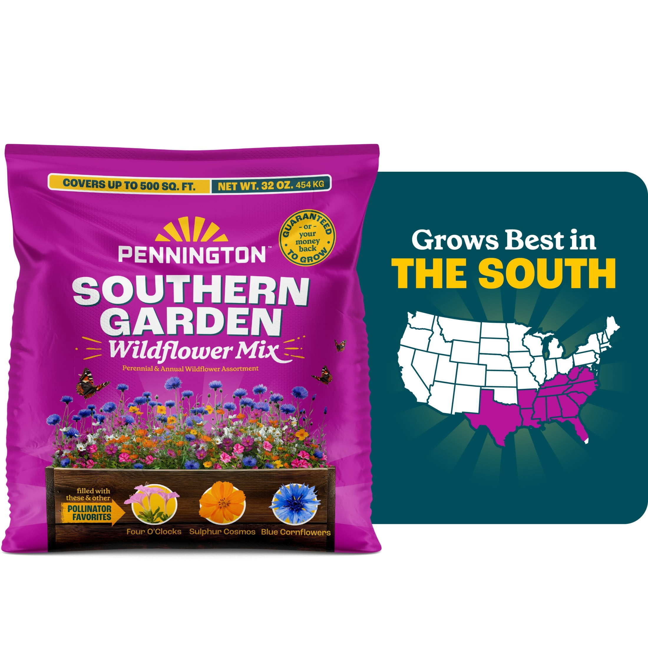 Pennington Wildflower Seed Mix, Southern Region Garden Blend, Pollinator-Friendly Annuals and Perennials (32 oz) uoowy