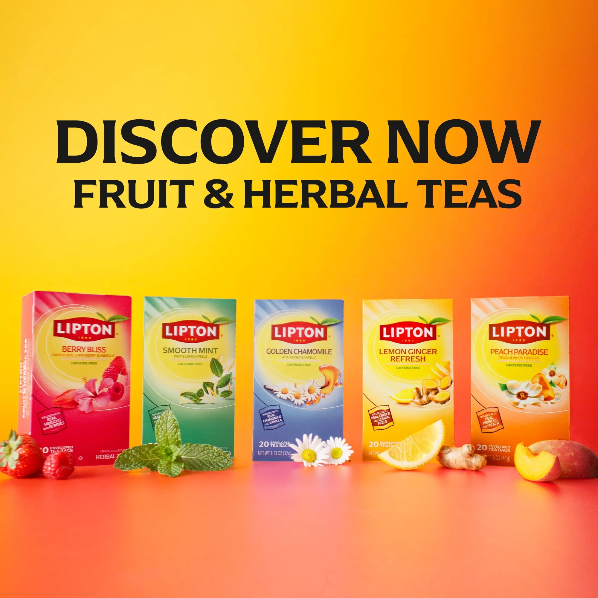 Lipton Lemon Ginger Refresh Herbal Tea, Caffeine Free, Fruit Infused (20 count, pack of 4) ecnmd