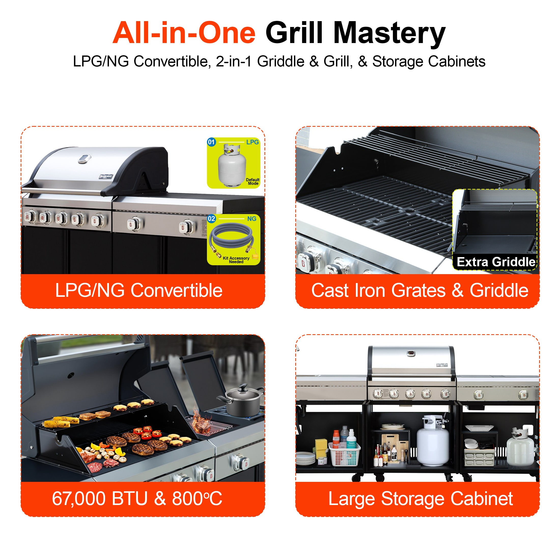 Brand-Man Outdoor Modular Island Kitchen Grill with Sink Station (Black, 90.4 in) bcge2