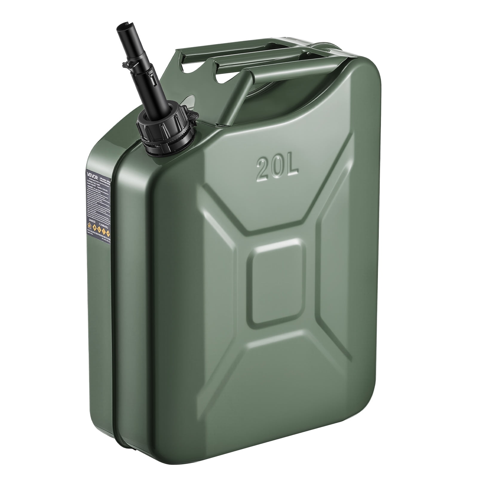 VEVOR Metal Fuel Container, 5.3 Gallon Jerry Can with Spout and Comfort Handle, Leakproof Gas Tank for Cars and ATVs (Green, 5.3 Gallon) 0ix4v