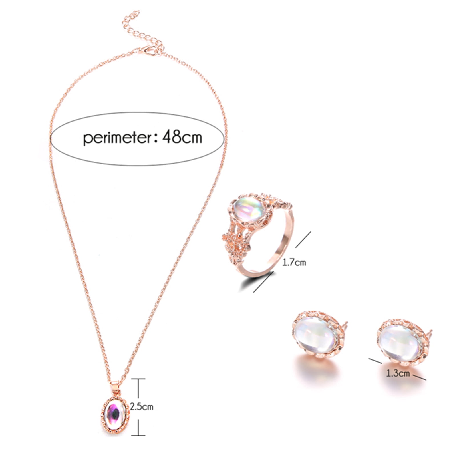 Yesbay Elegant Oval Faux Opal Jewelry Set for Women Engagement Wedding (Rose Gold, 18.9 in) 8sx0w