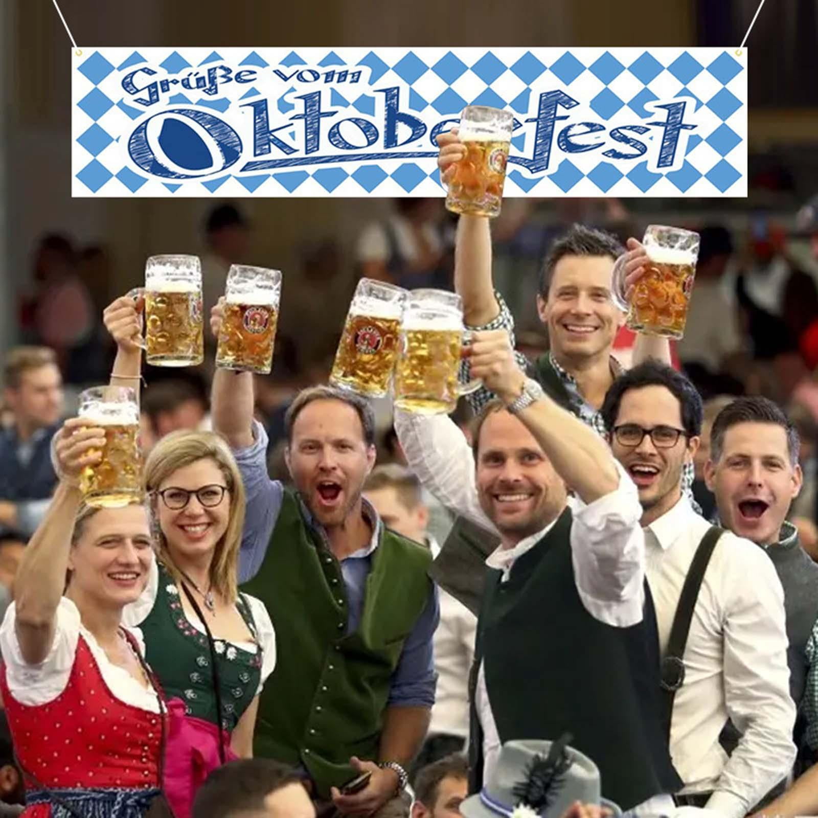 TIZUQE Oktoberfest Hanging Banner Flag (Blue and White Plaid, 1 Pack) rde1p