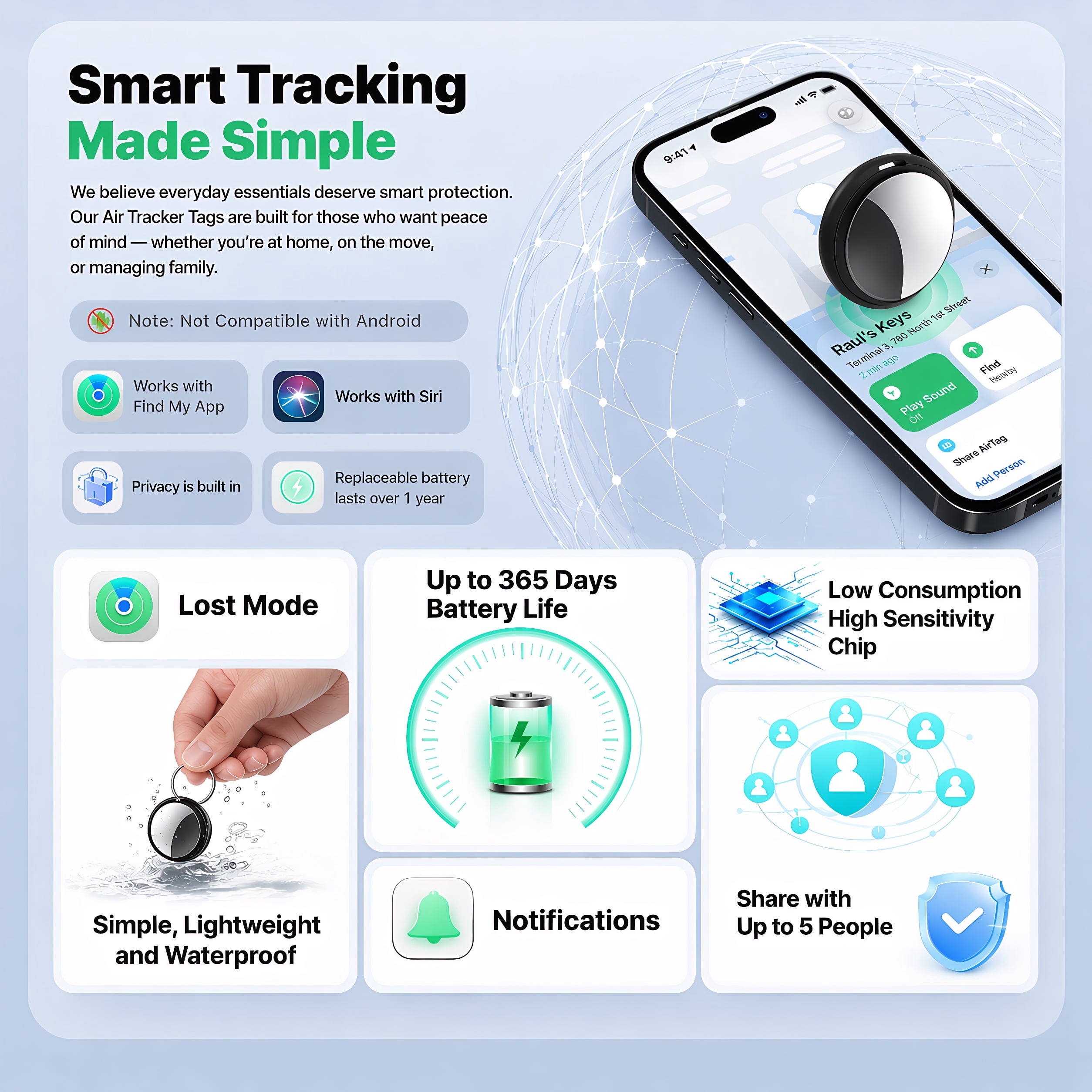 STARBIAO Bluetooth Tracker for Apple Find My, Waterproof Item Locator for Keys and Luggage (Black, 4 Pack) mxn4z