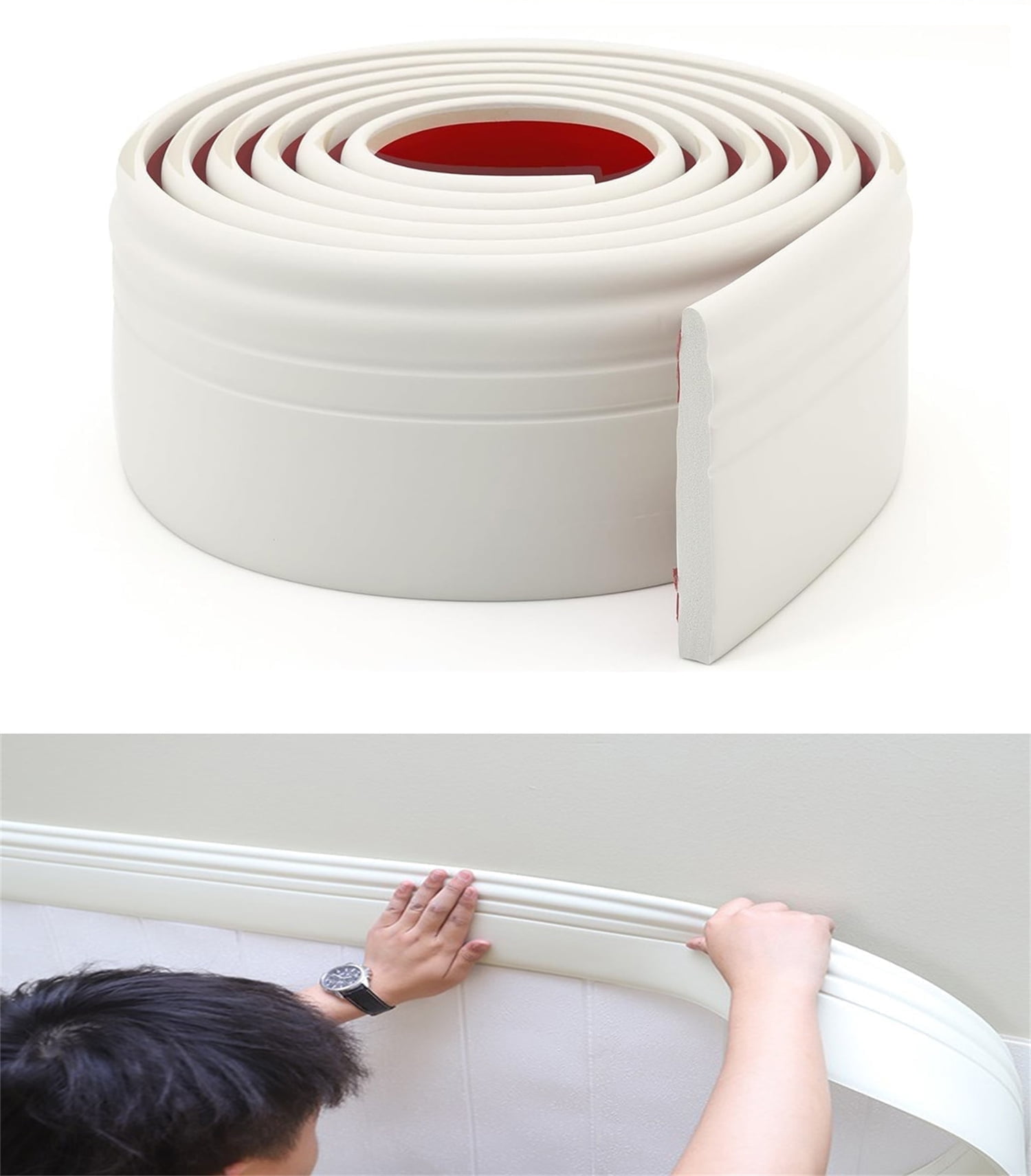 Bexikou Flexible Baseboard Trim, Self-Adhesive Wall Molding for Floor and Corner Protection (White, 16.4 ft x 4.9 in) 8k2hb