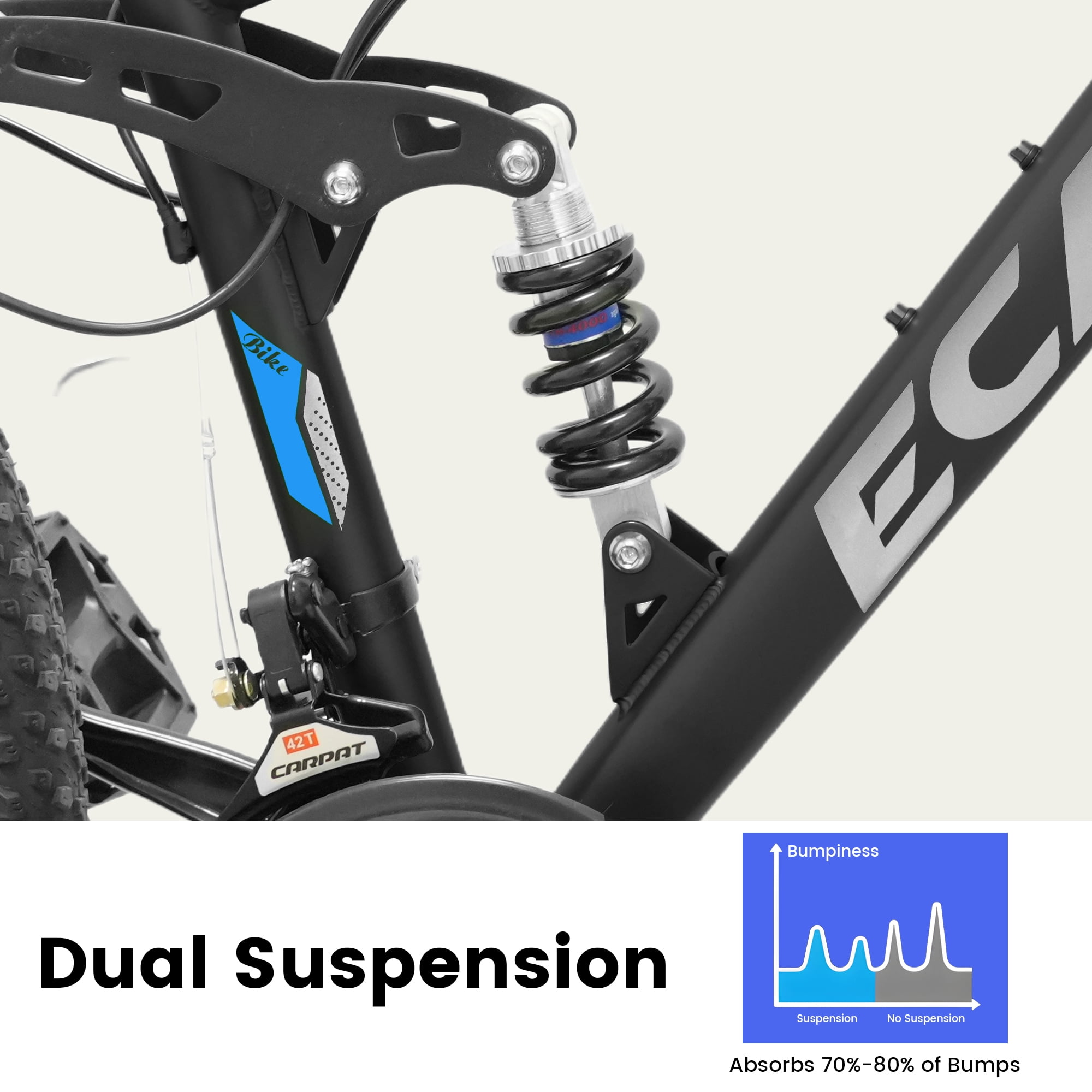Ecarpat 26 Inch Mountain Bike, 21-Speed Dual Disc Brake MTB with Front and Rear Suspension (Black, 26 in) egrgr