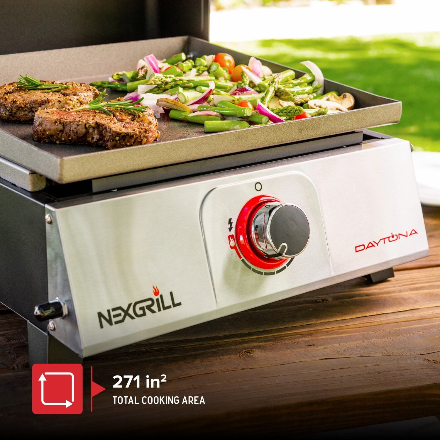 Nexgrill Daytona 1-Burner Portable Gas Griddle with Built-In Lid (Silver, 271 sq in) 3rsdm