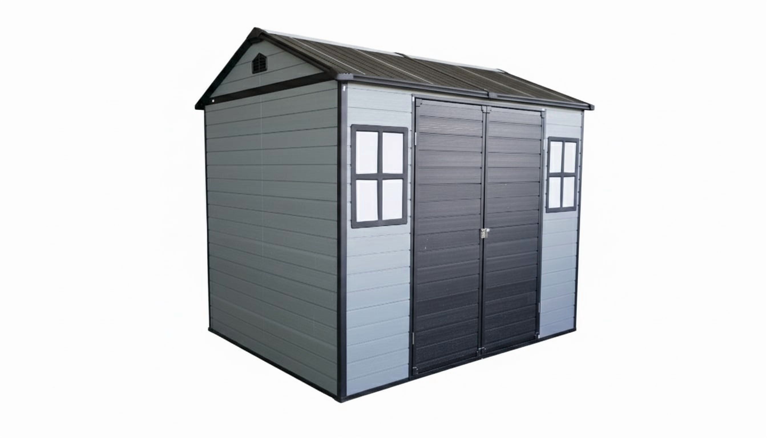 DELICOZE Outdoor Resin Garden Tool Shed with Floor, 2 Windows, and Lockable Door (8 ft x 6 ft) kfcda