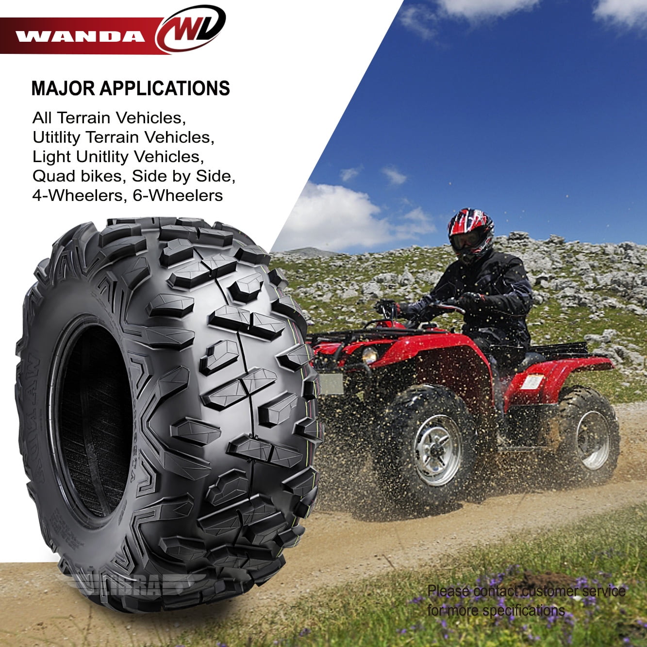 WANDA ATV UTV Tires Set of 4 (26x9-12 Front & 26x11-12 Rear) Heavy-Duty 6-Ply Off-Road Traction 262q9