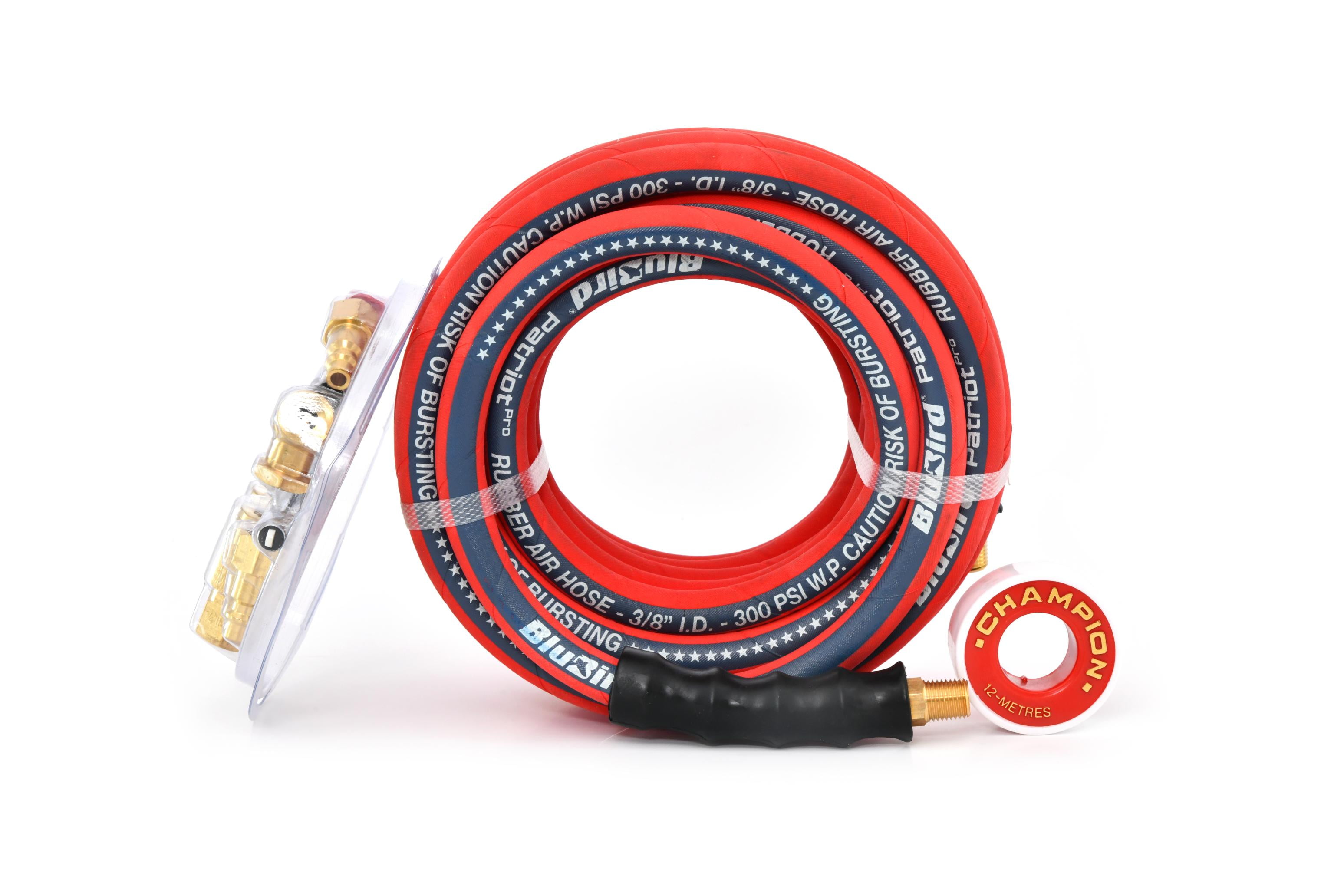 Blubird Patriot Pro Rubber Air Hose (3/8 in x 25 ft, 12 Piece Kit) ey4gw
