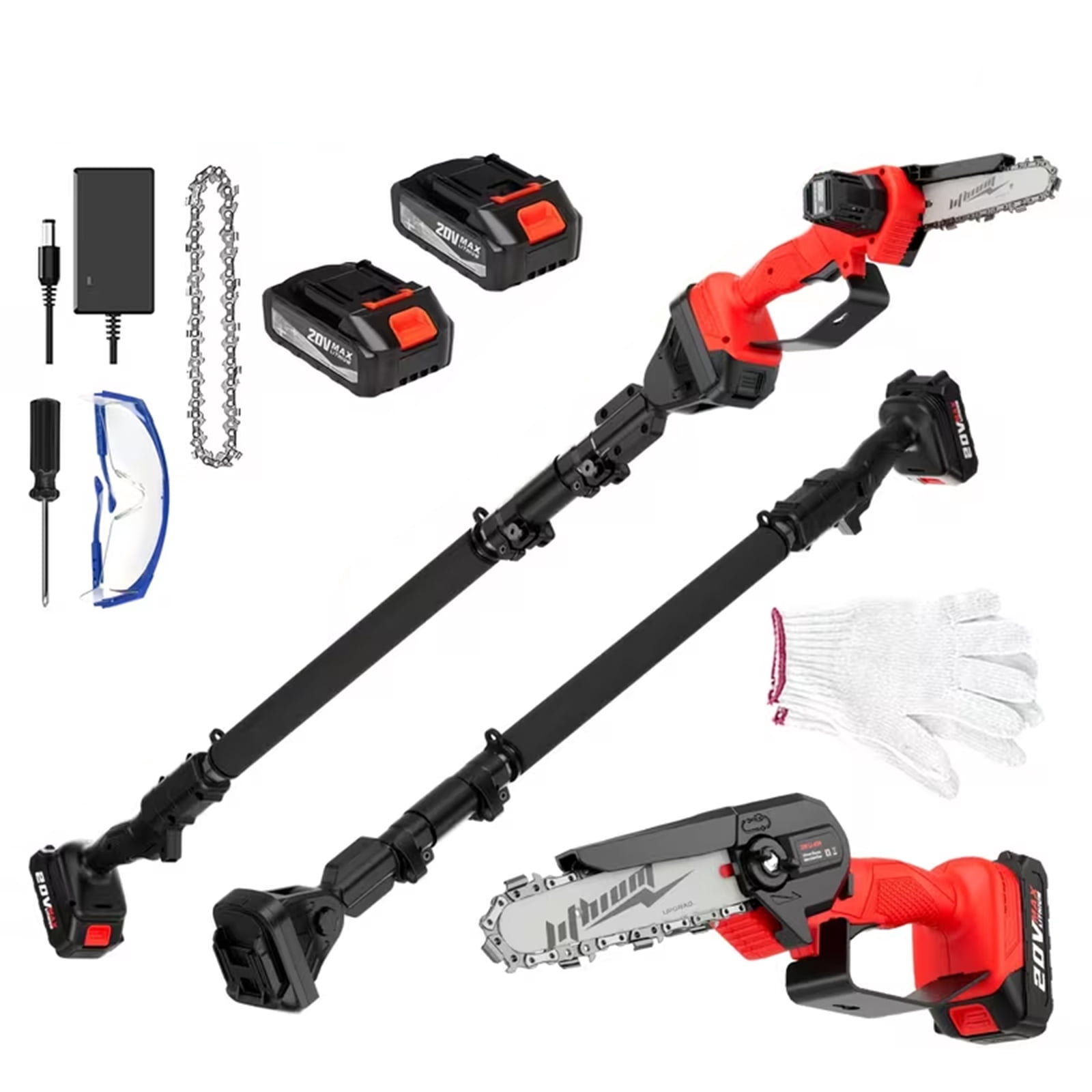 Generic 6-inch Cordless Electric Pole Saw with Dual Battery System (Red, 6 in) ag18o