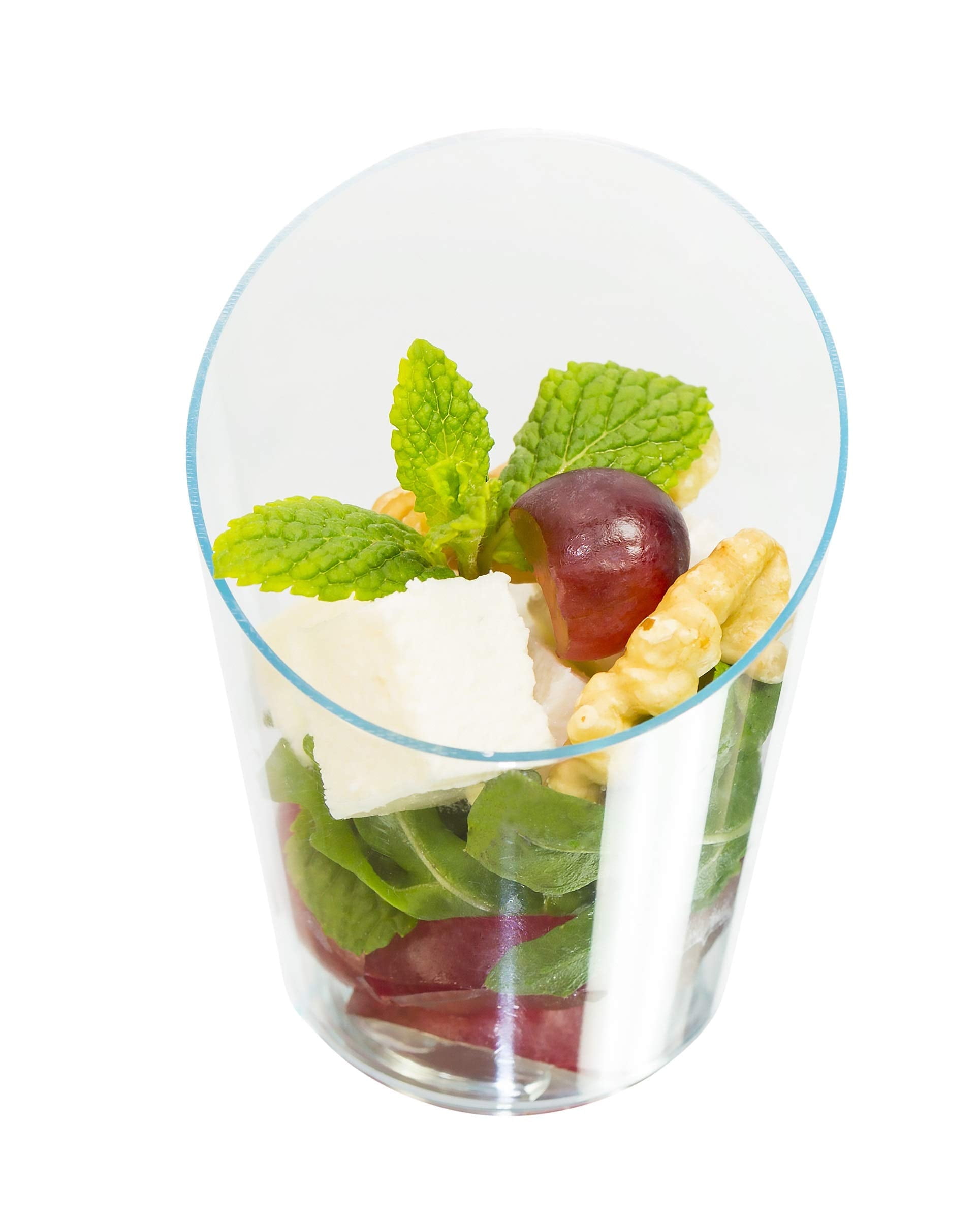 Oasis Creations Slanted Round Dessert Cups with Spoons, Elegant Clear Plastic Appetizer Serving Cups (Clear, 3 oz, 320 Count) hhikn
