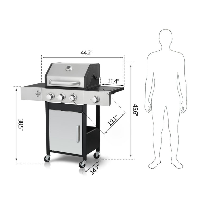 Gundir 3-Burner Propane Gas Grill with Side Burner, Stainless Steel BBQ with Cast Iron Grates (370 sq in, 37230 BTU) 9a21a