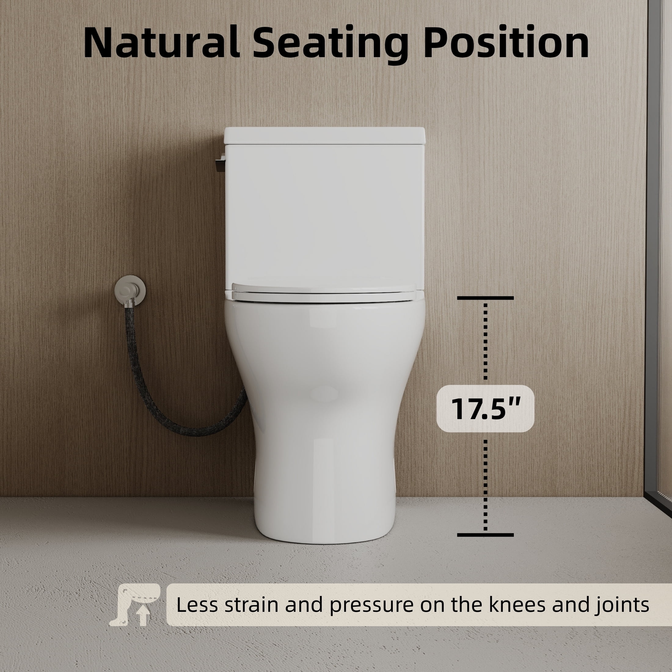 Los Flexi Modern Elongated Two-Piece Toilet, ADA Comfort Height with Soft-Close Seat (White, 17.5 in) kldv5