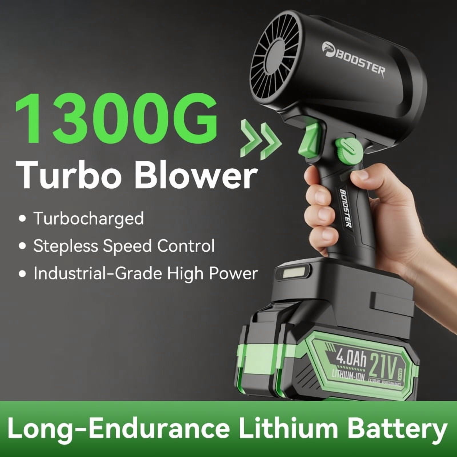 Booster 64mm Ducted Turbo Fan, High-Speed Brushless Motor Car Dryer, Adjustable Speed with LED Light (Black, 45.9 oz) ca5mi