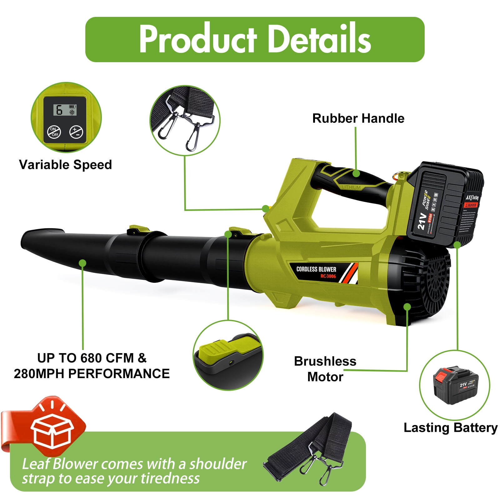 CATGOOD Electric Cordless Leaf Blower, 680CFM 280MPH High-Velocity Yard Blower with 2 Batteries and Charger (6-Speed, 4.76 lb) vdrke