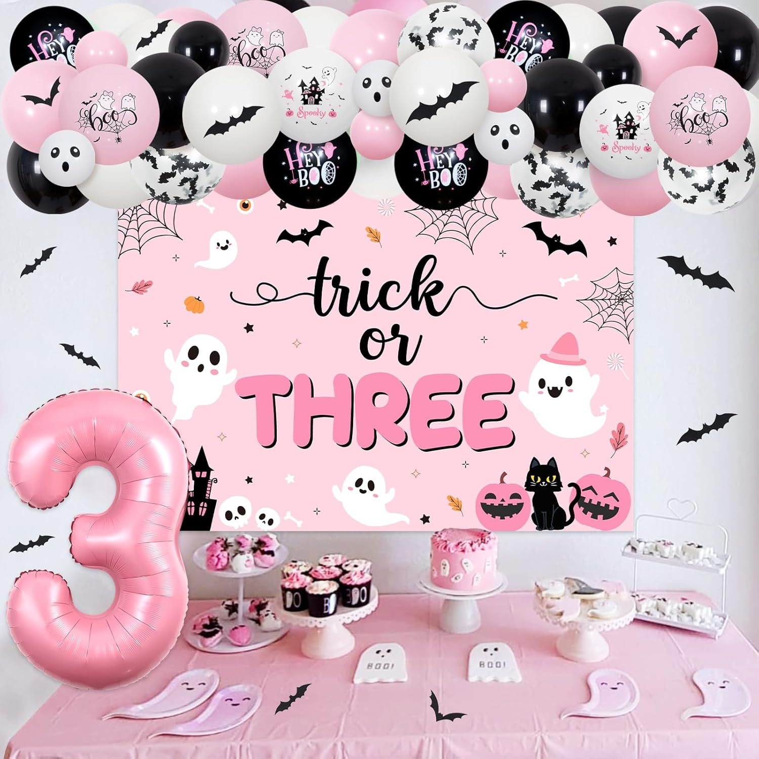 Cheereveal Halloween 3rd Birthday Party Decorations Trick Or Three Balloon Garland Arch Kit (Pink, 185 Piece Set) 0g87g