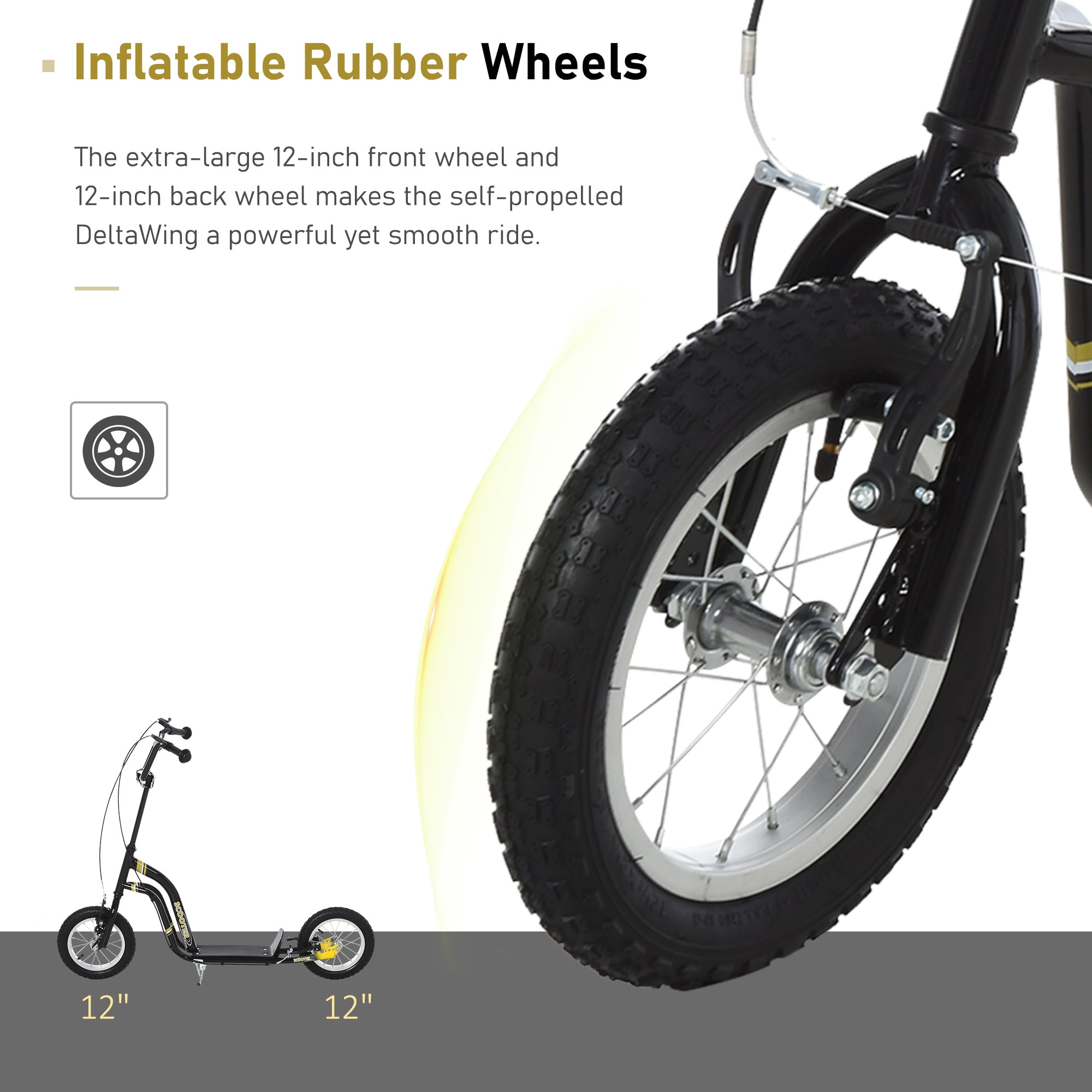 Aosom Youth Kick Scooter with Dual Caliper Brakes and Adjustable Handlebar (Black, 47.25 in L) ce4lw