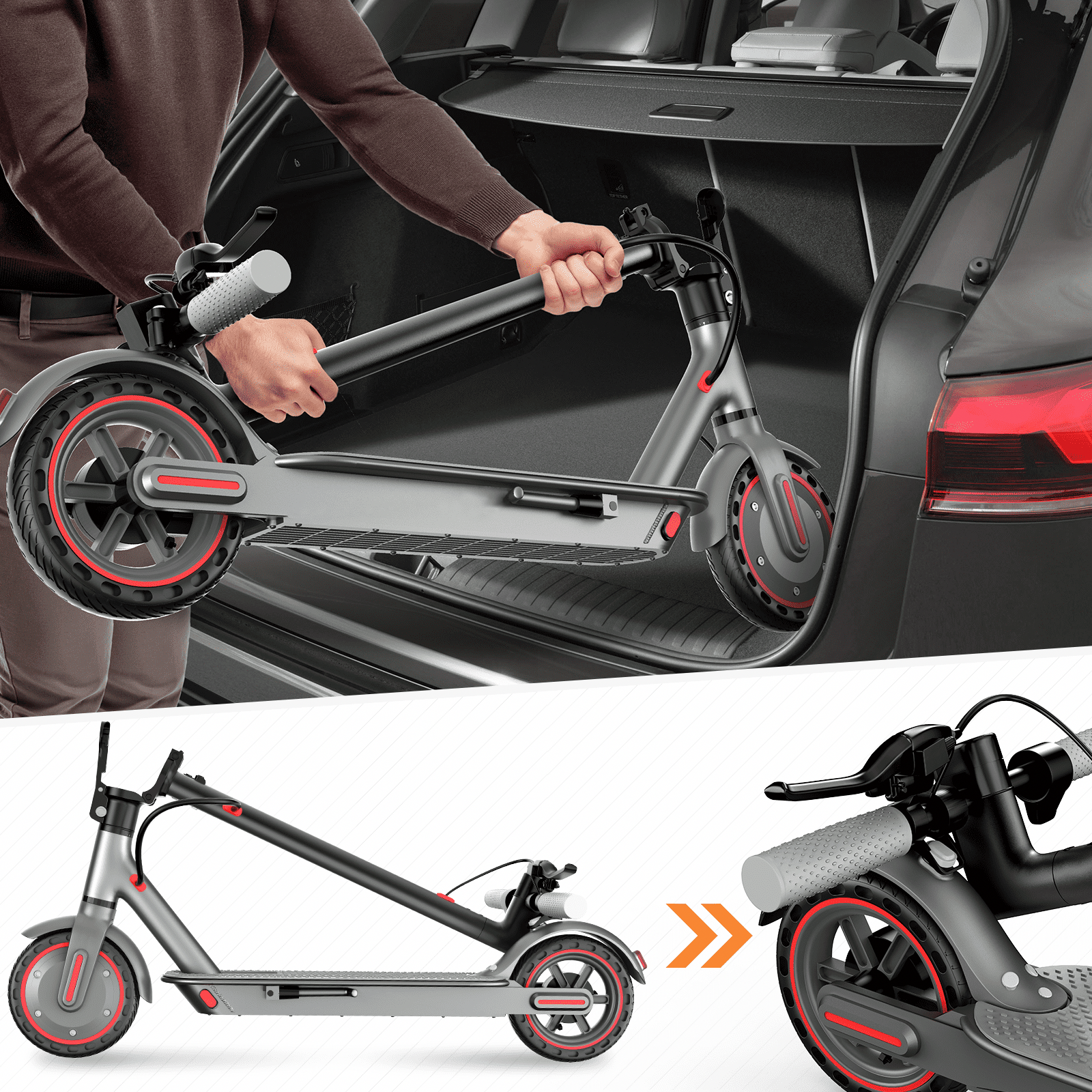 DIERTTIER Electric Scooter for Adults, 350W Motor, 19MPH Max Speed, Foldable Commuter E-Scooter (Red, 8.5 in Tires) 6xopp