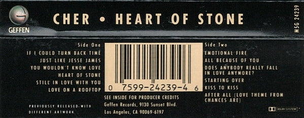 Geffen Records Cher Heart Of Stone Audio Cassette Tape (New, 4.25 in x 2.75 in) 064ka