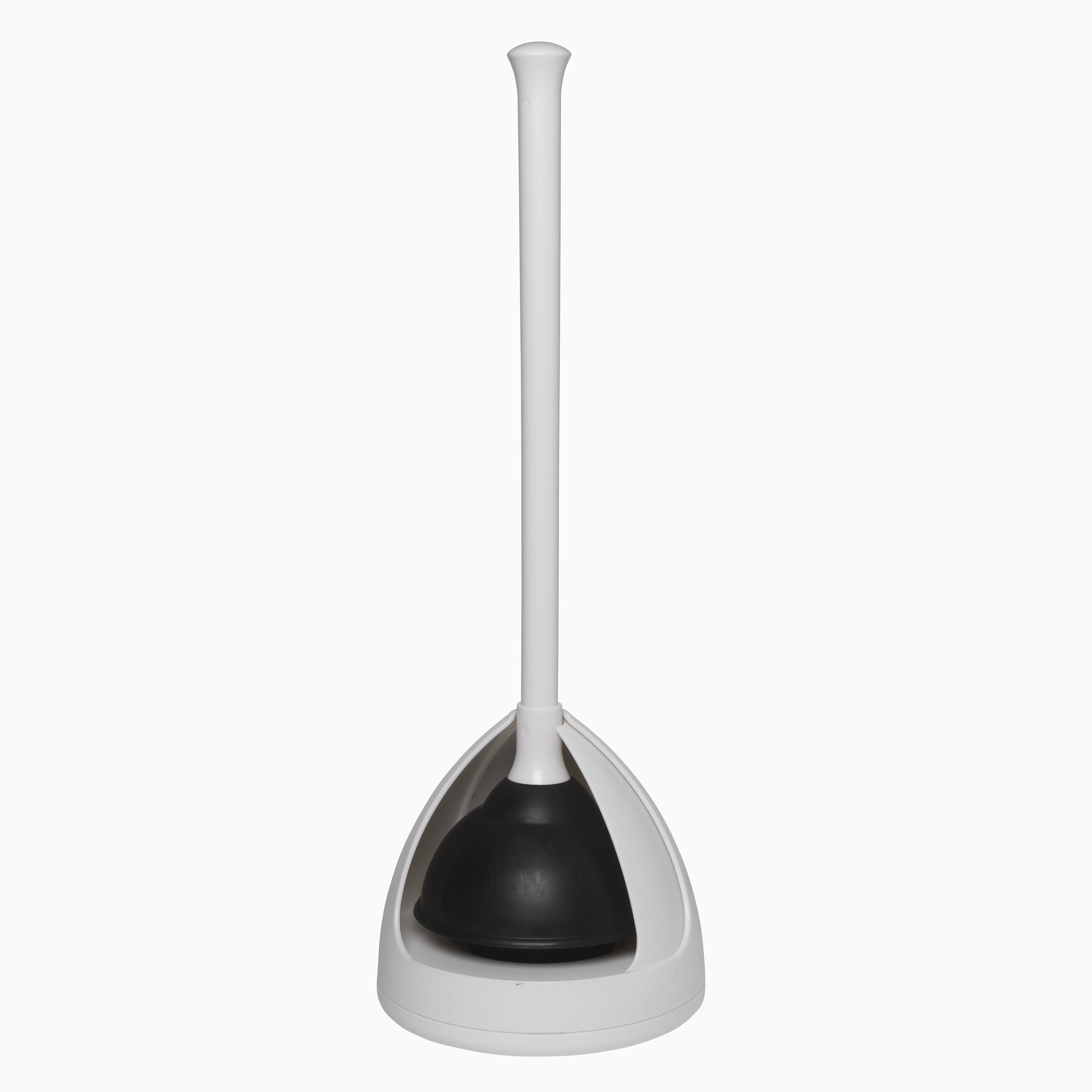 PlumbCraft Toilet Plunger and Drain Unclogger with Twist Caddy Storage Holder (White, 1 Pack) y01hn