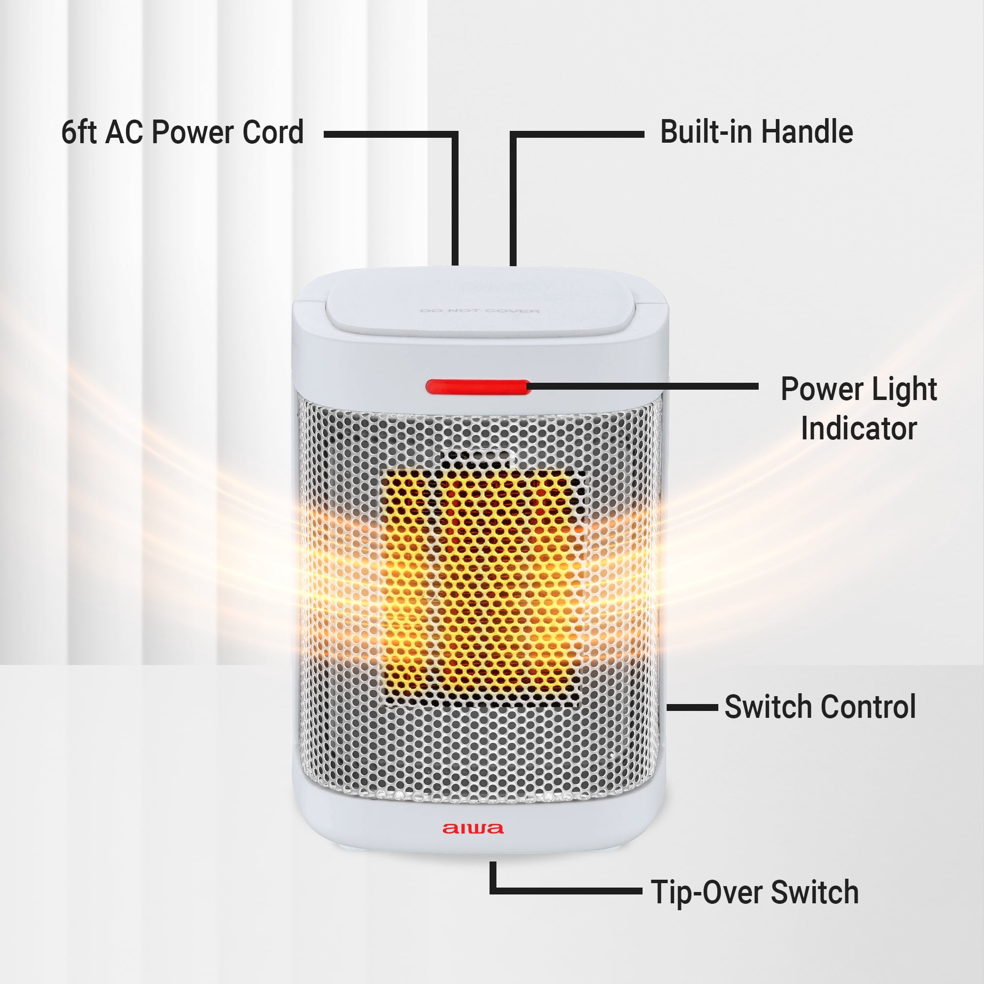 Aiwa Ceramic Space Heater, Mini Portable Electric Indoor Heater with Overheat Protection (White, 6 in x 4.3 in x 4.3 in) preor