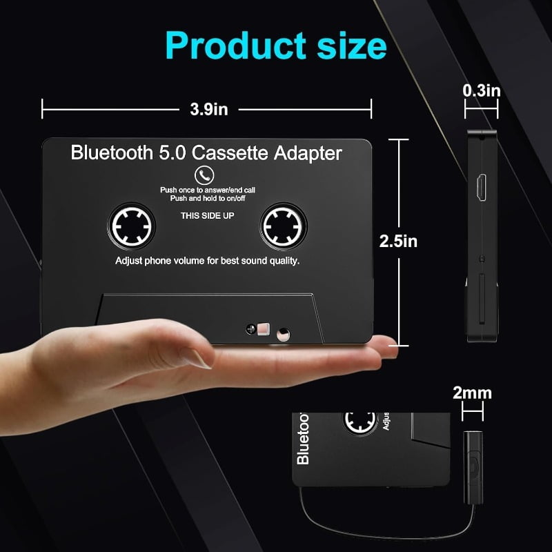 SWAJUJA Bluetooth 5.0 Cassette Adapter for Car Audio (Black, 1 Pack) 1t27d