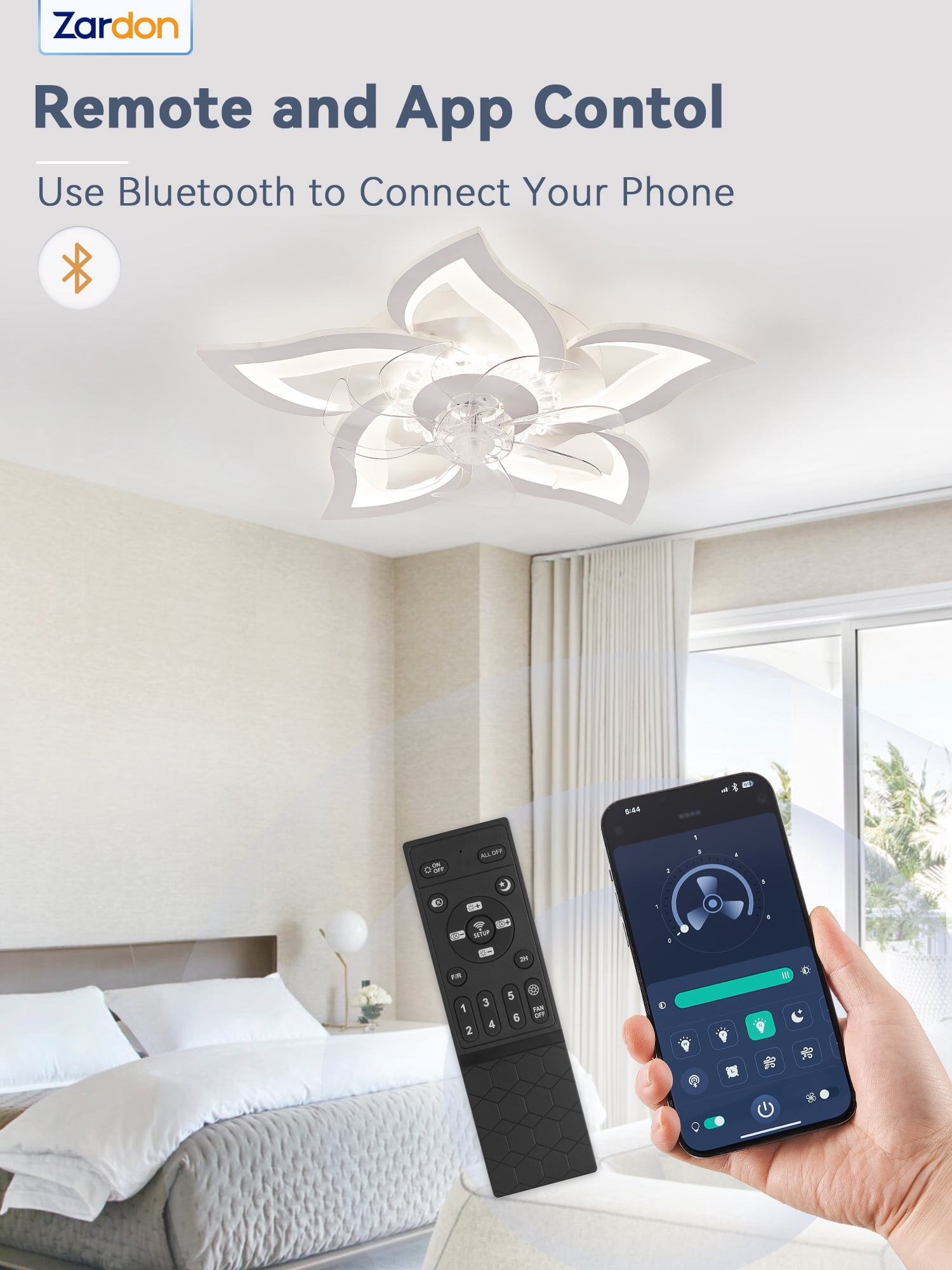 Zardon 27 in Flower Ceiling Fan with LED Lights and Remote Control (White, 27 in) 36qzx