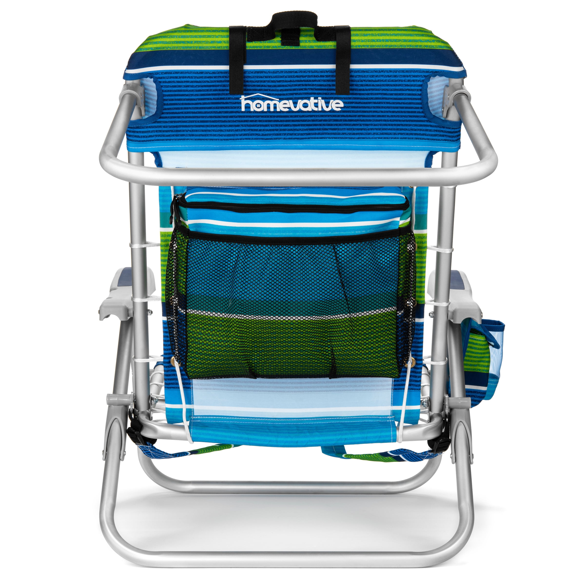 Homevative Cooler+ Folding Backpack Beach Chair, 5-Position Reclining Outdoor Seat with Storage (Blue) mds1g