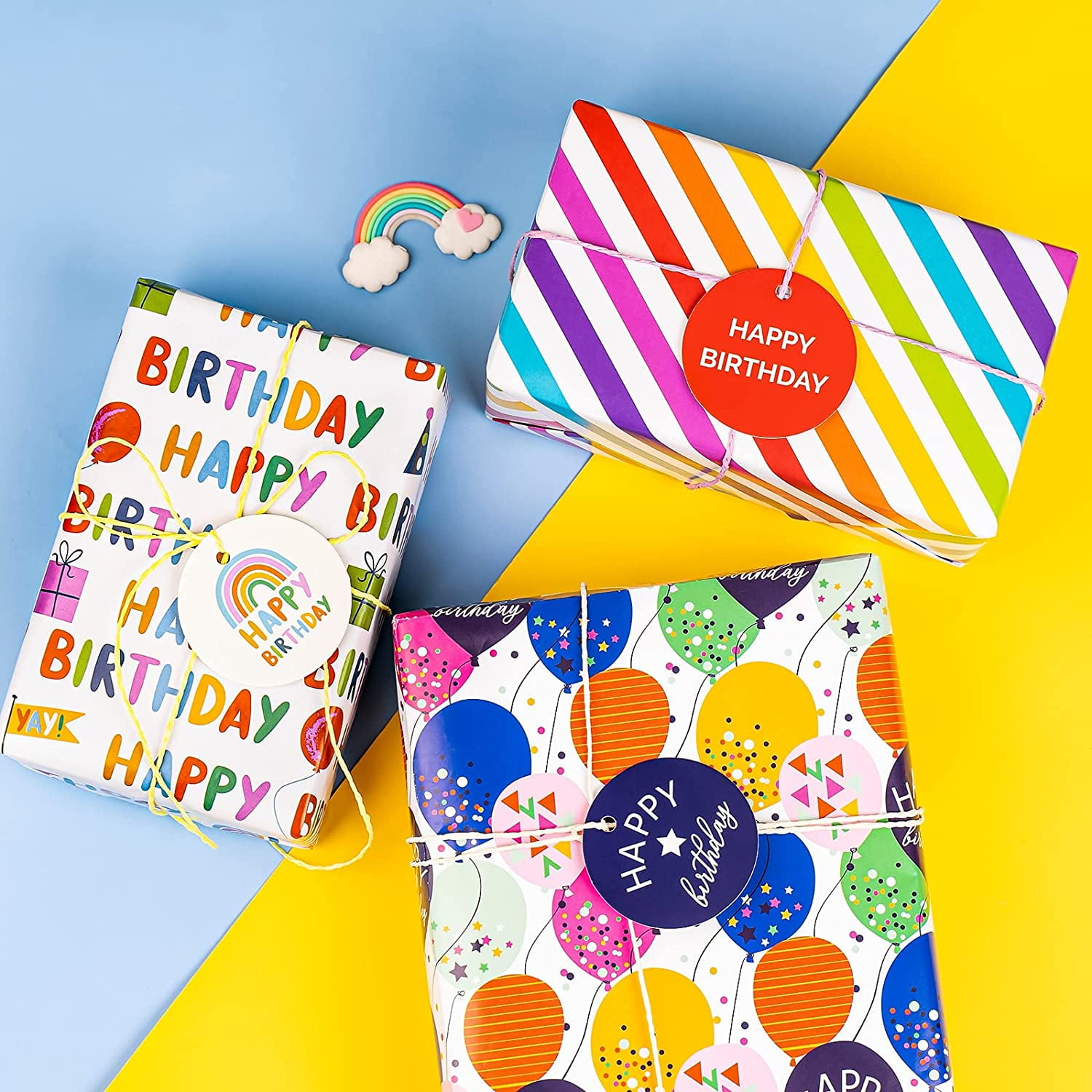 WRAPAHOLIC Birthday Wrapping Paper Set with Gift Tags (Multicolor, 12 Sheets, 19.7 in x 27.5 in) 9v3tu