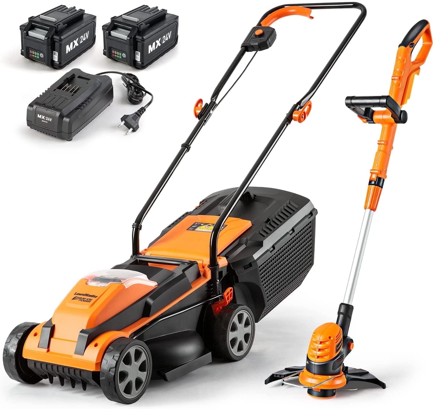 LawnMaster 24V Max Cordless Lawn Mower and Grass Trimmer Combo Kit (Black, 13-inch Mower and 10-inch Trimmer) iwodm