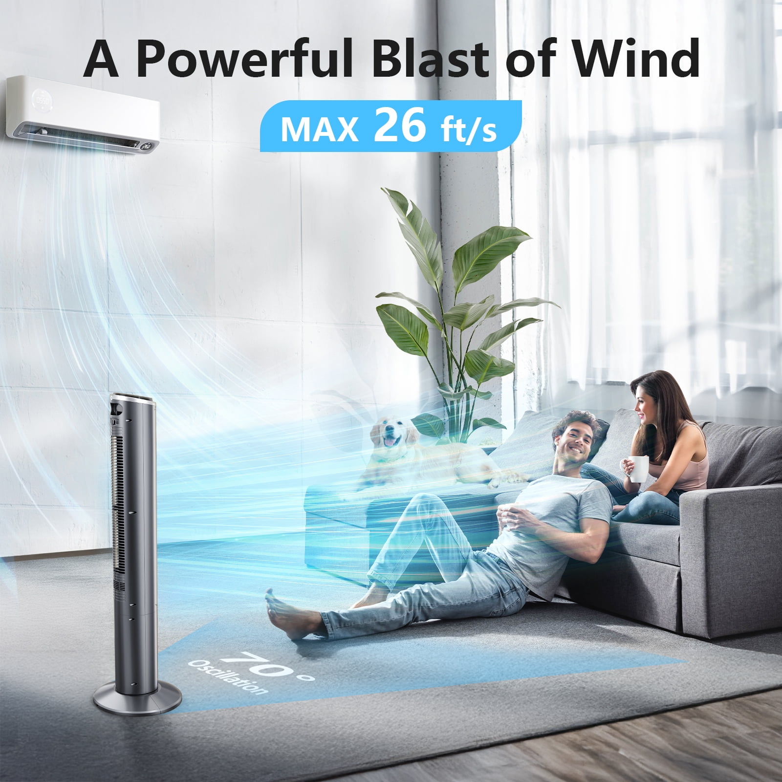 Qunler 40 in Oscillating Tower Fan with Remote Control, Ultra-Quiet Cooling Fan for Home and Office (Gray, 40 in) 6dgox