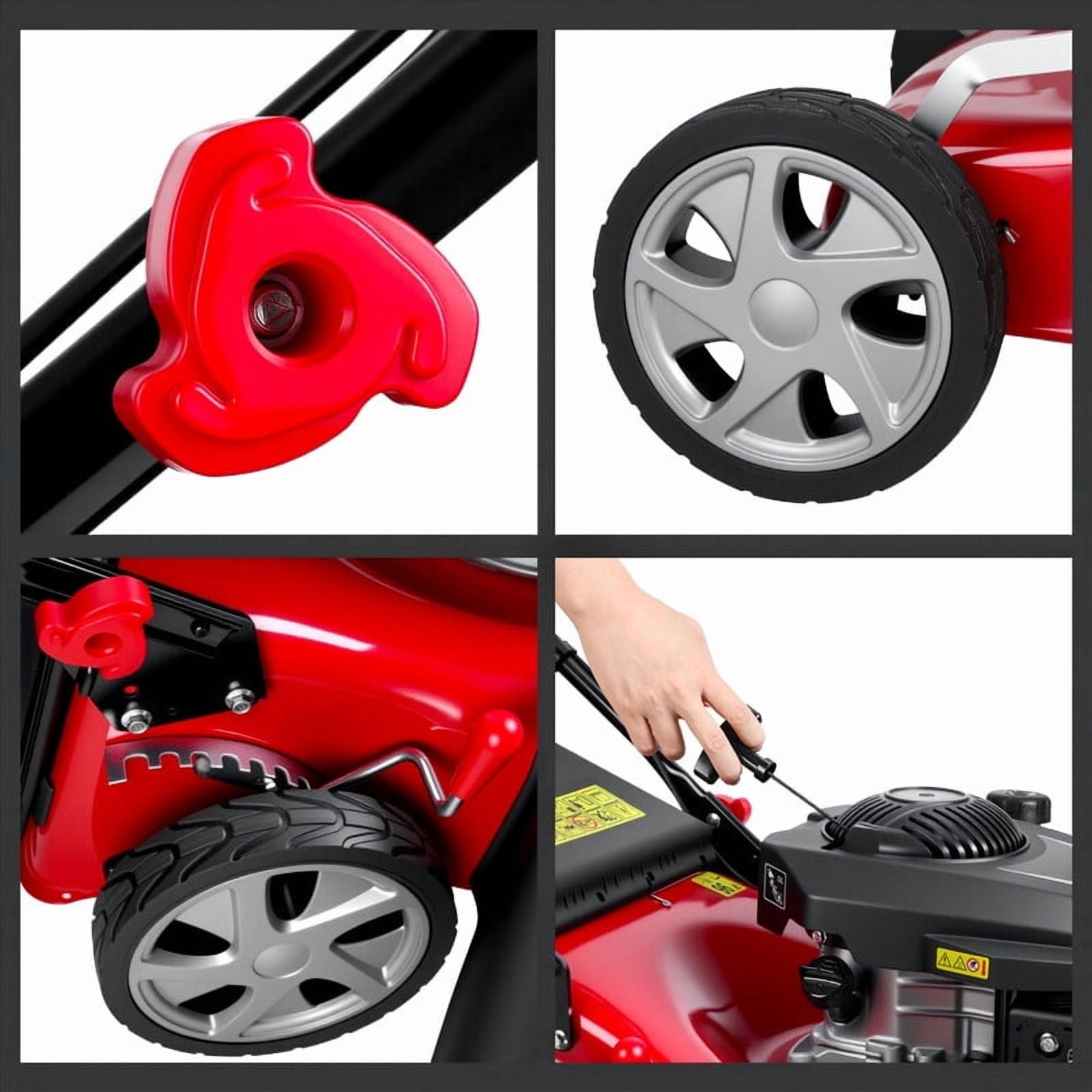 Momarys 3-In-1 Self-Propelled Gas Lawn Mower with 131CC Engine and 8-Level Height Adjustment (Red, 13.2 gal) 6z53w